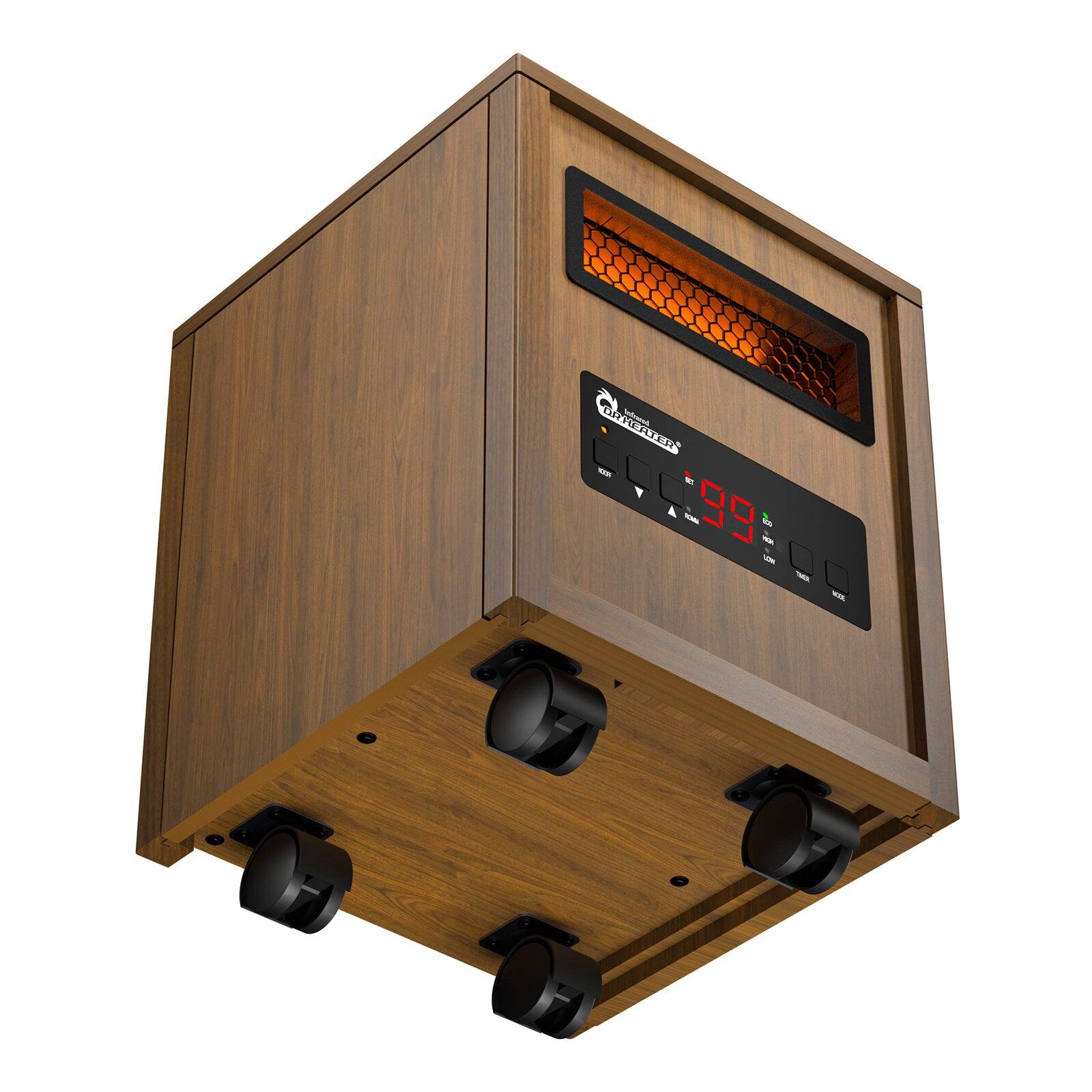 Alt View 3. DR. INFRARED HEATER - DR-123 Indoor Portable Space Heater with Remote, 1500W Dual Heating, Quiet, Thermostat, Timer, 4-Wheel Mobility - Coffee.