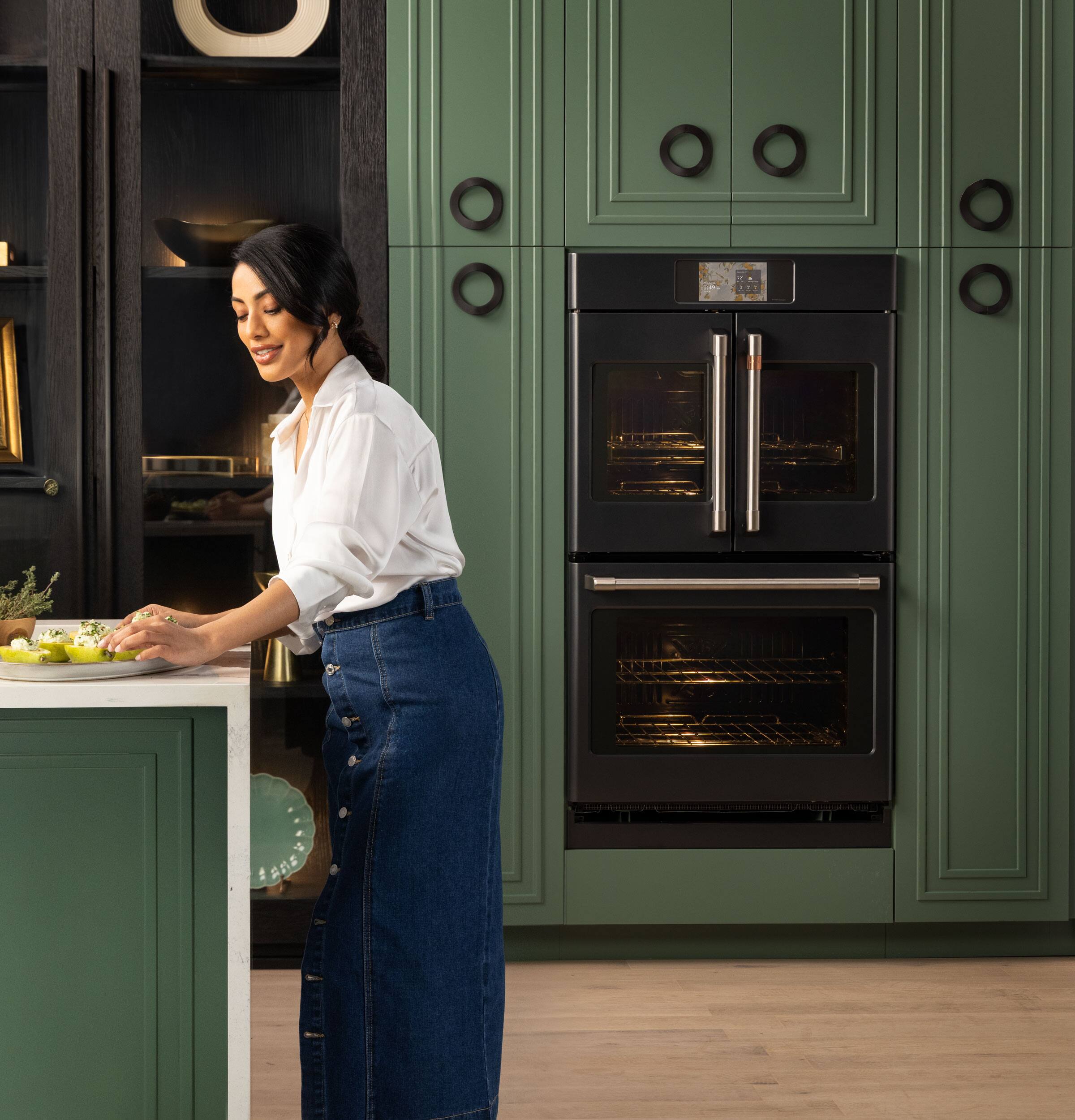 Alt View 13. Café - 30" Smart Built-In Double Electric Convection French Door Wall Oven with No Preheat Air Fry - Matte Black.