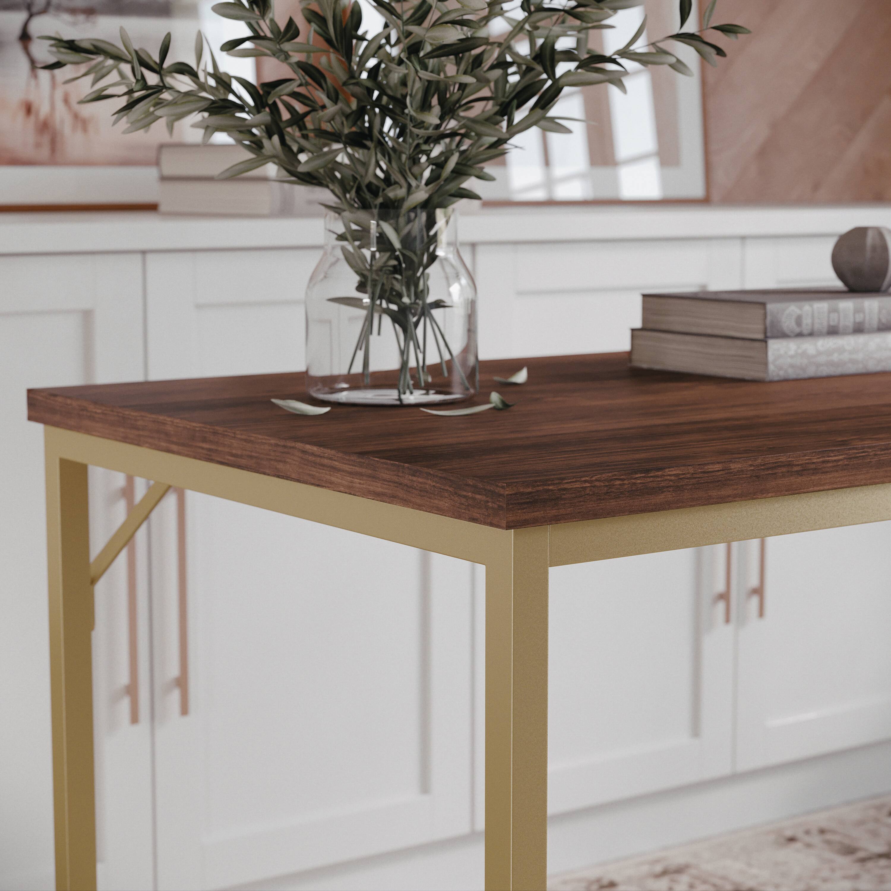 Alt View 14. Martha Stewart - Noah Walnut Wood Grain Parsons Desk - Walnut Top/Polished Brass Frame.