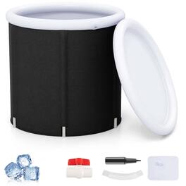 Costway - Goplus Ice Bath Tub for Adult Outdoor Ice Plunge Tub with Lid 66 Gal Capacity - Black+White