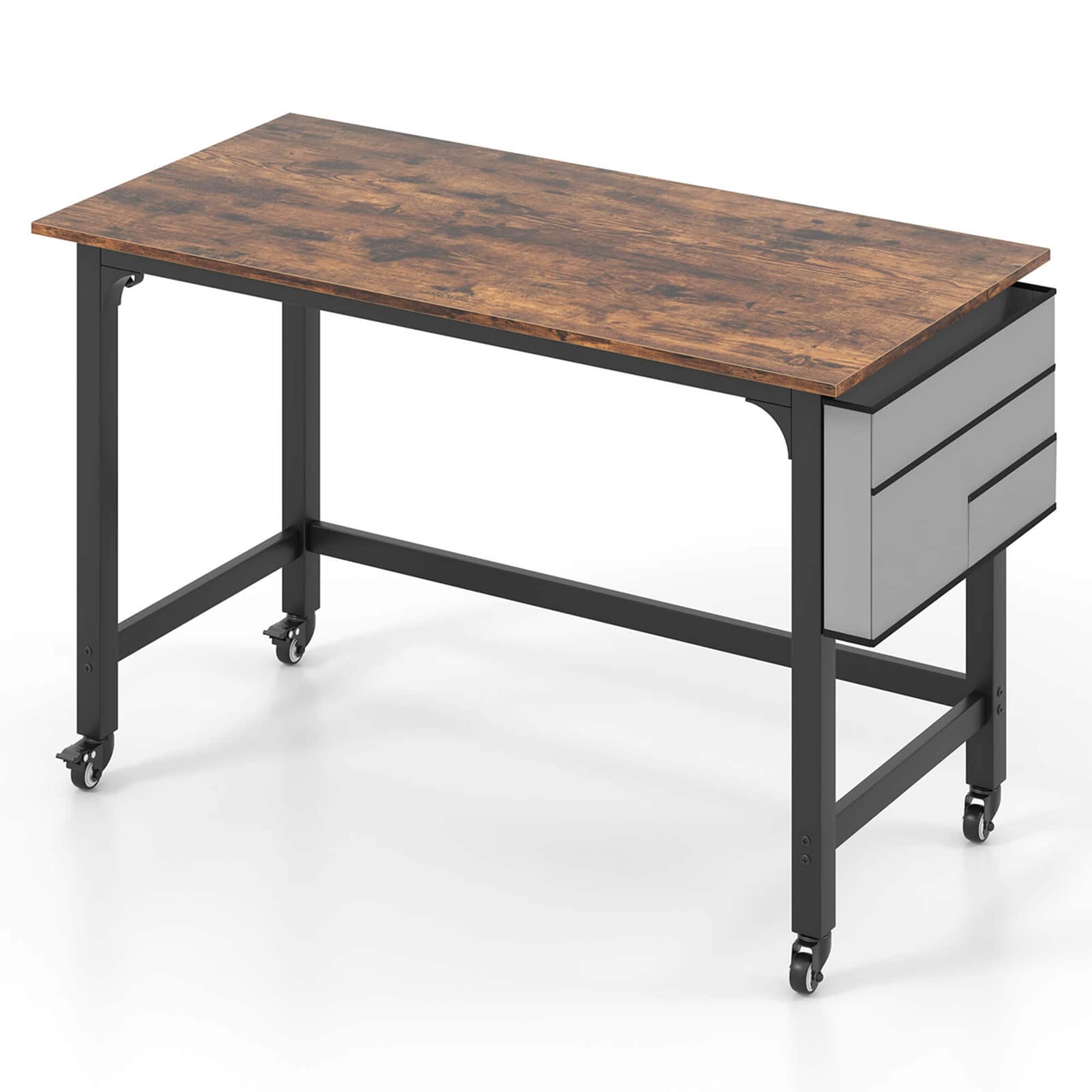 Alt View 19. Costway - Metal Framed Computer Desk with Wood Tabletop - Black and Rustic Brown.