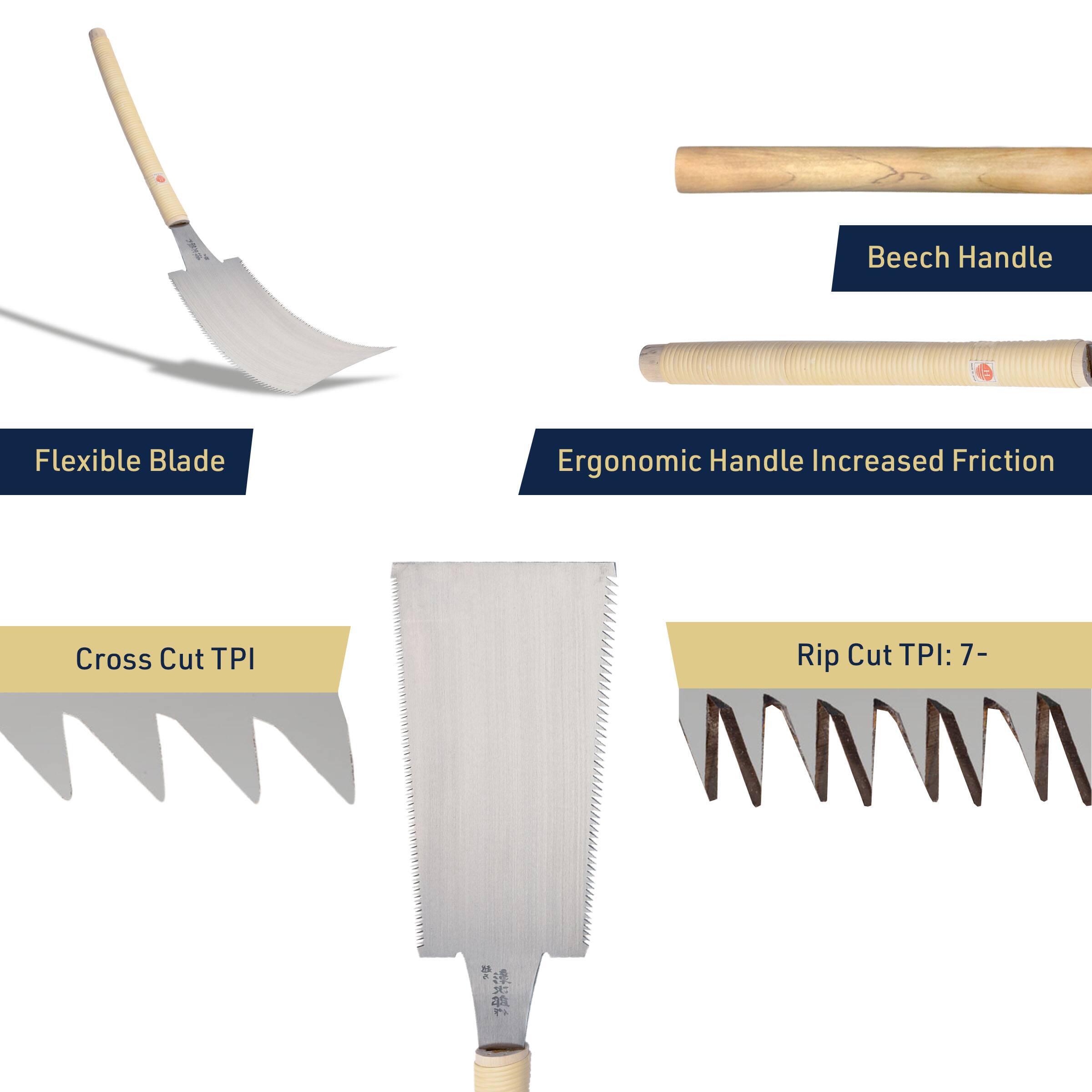 1 Beech Handle Flexible Blade Ergonomic Handle Increased Friction Cross Cut TPI Rip Cut TPI: 7-