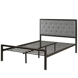 Hivvago - Queen size Contemporary Metal Platform Bed with Upholstered Headboard - Gray