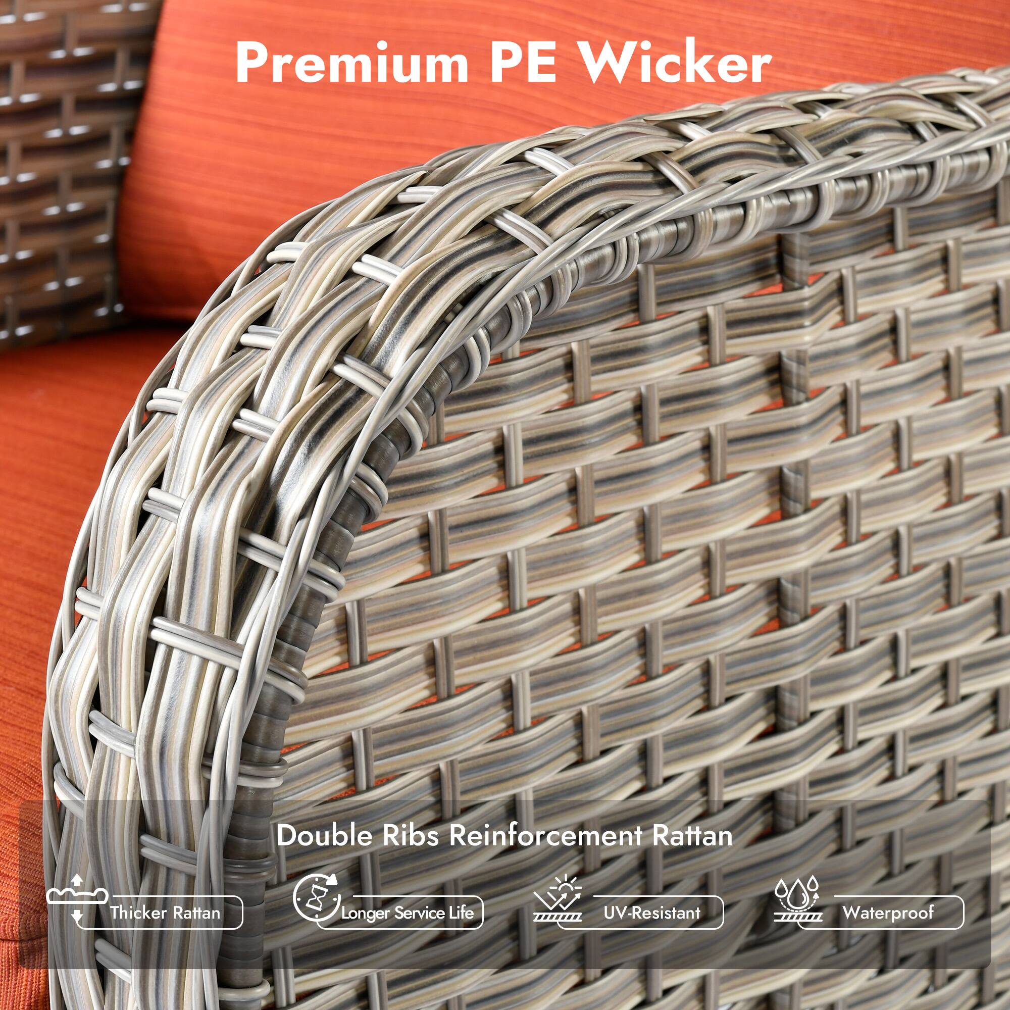 Premium PE Wicker

Double Ribs Reinforcement Rattan

- Thicker Rattan
- Longer Service Life
- UV-Resistant
- Waterproof