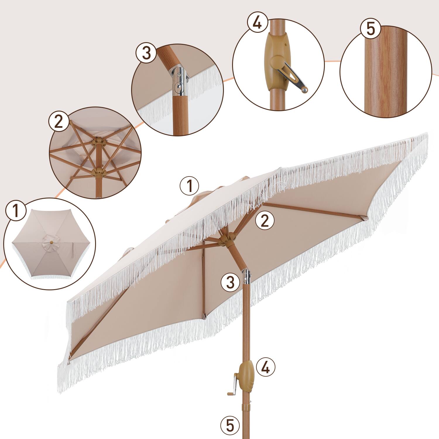 Alt View 3. Ainfox - Ainfox 7.5ft Patio Umbrella with Fringe for Event Outdoor Garden Yard Deck Wedding Themed Restaurant Cafe Bistro Set - Khaki.