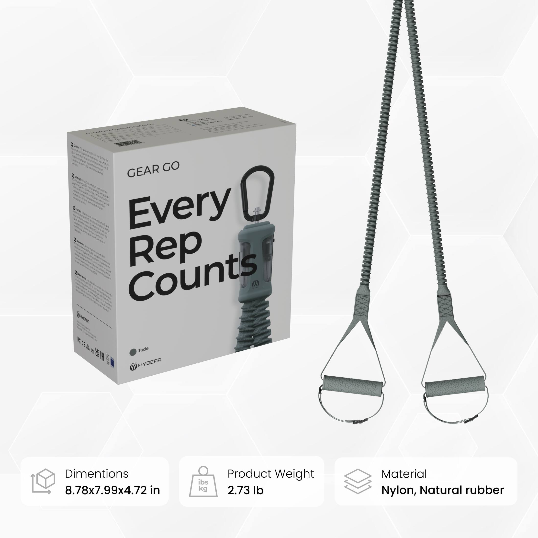GEAR GO  
Every Rep Counts  

Dimensions: 8.78x7.99x4.72 in  
Product Weight: 2.73 lb  
Material: Nylon, Natural rubber