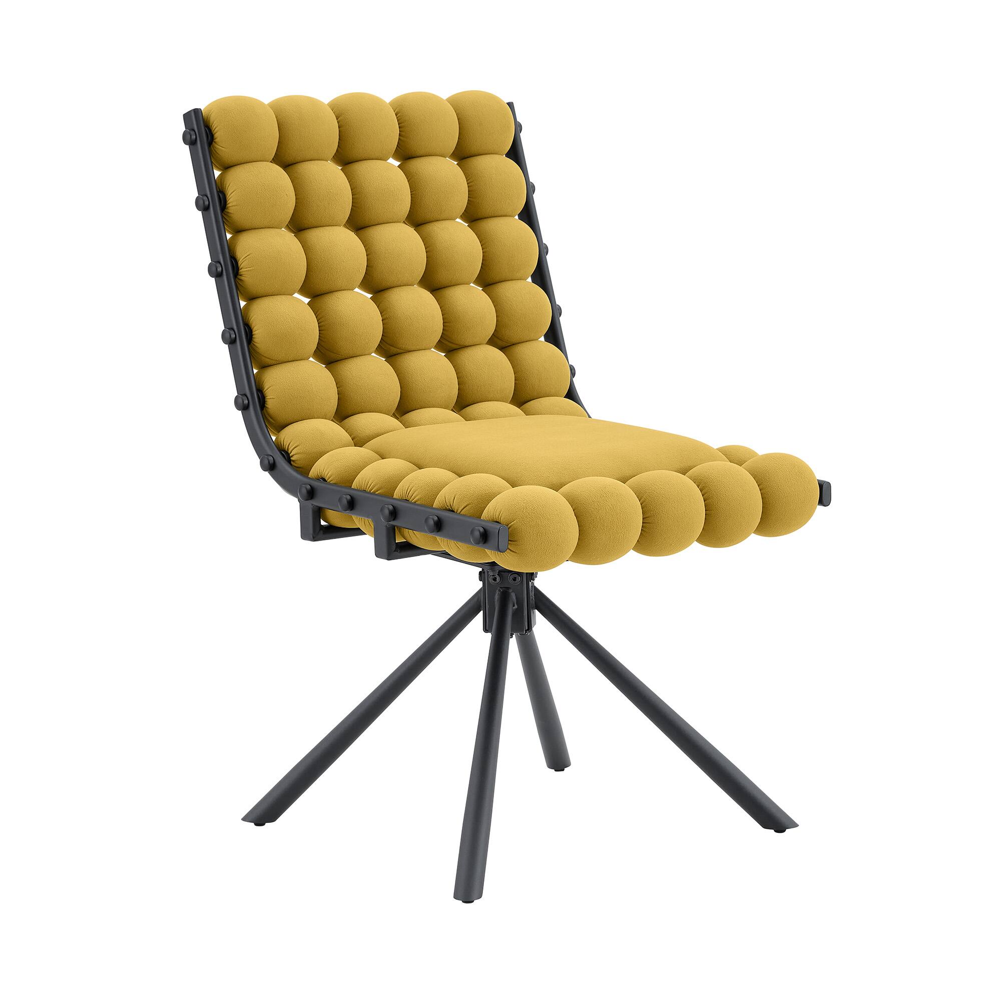 Alt View 8. Loheer - Loheer Bubble Dining Chairs Set of 2, Yellow Velvet Dining Chairs for Kitchen Dining Room, Black Legs, 1.63 ft - Black,Yellow.