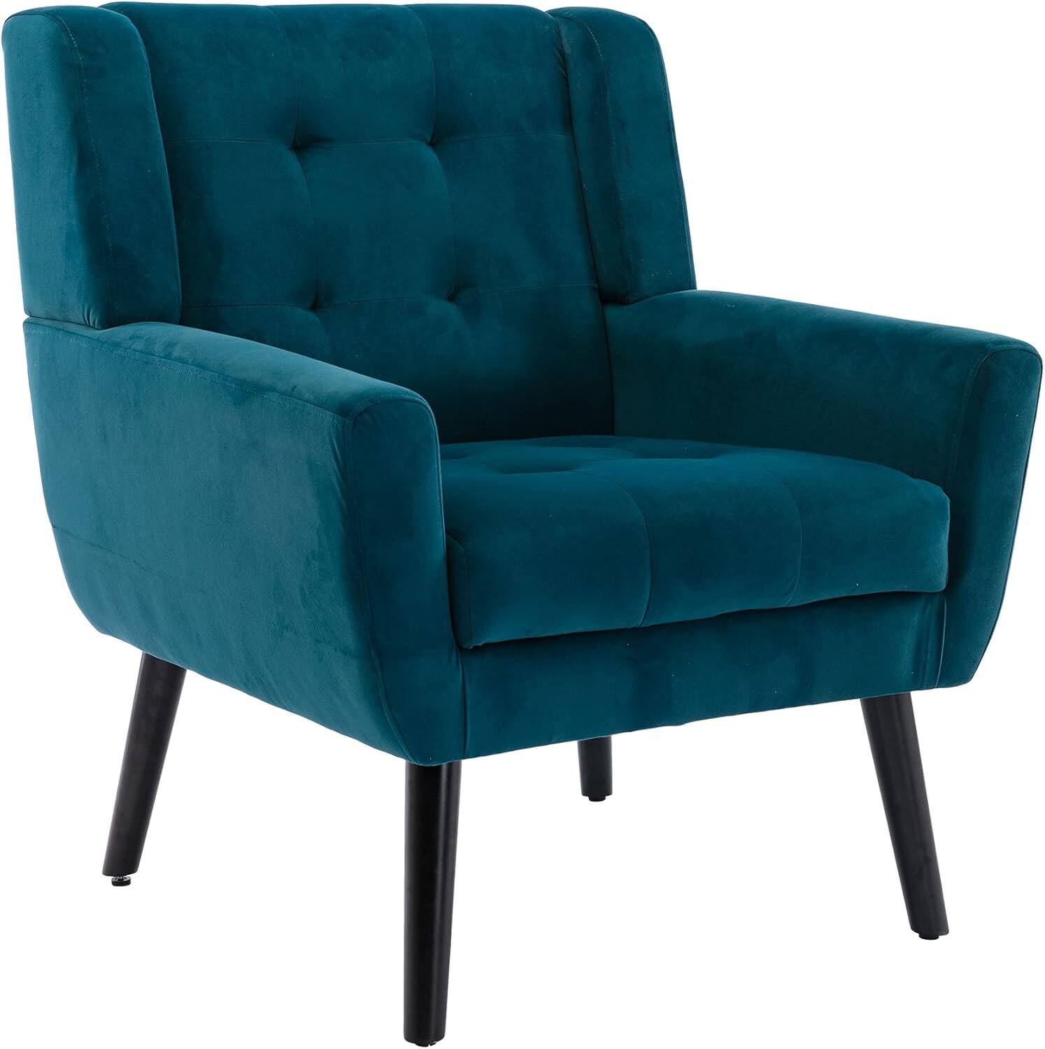 Alt View 1. Trinkets Crazed - Modern Soft Velvet Material Ergonomics Accent Chair With Black Legs - teal.