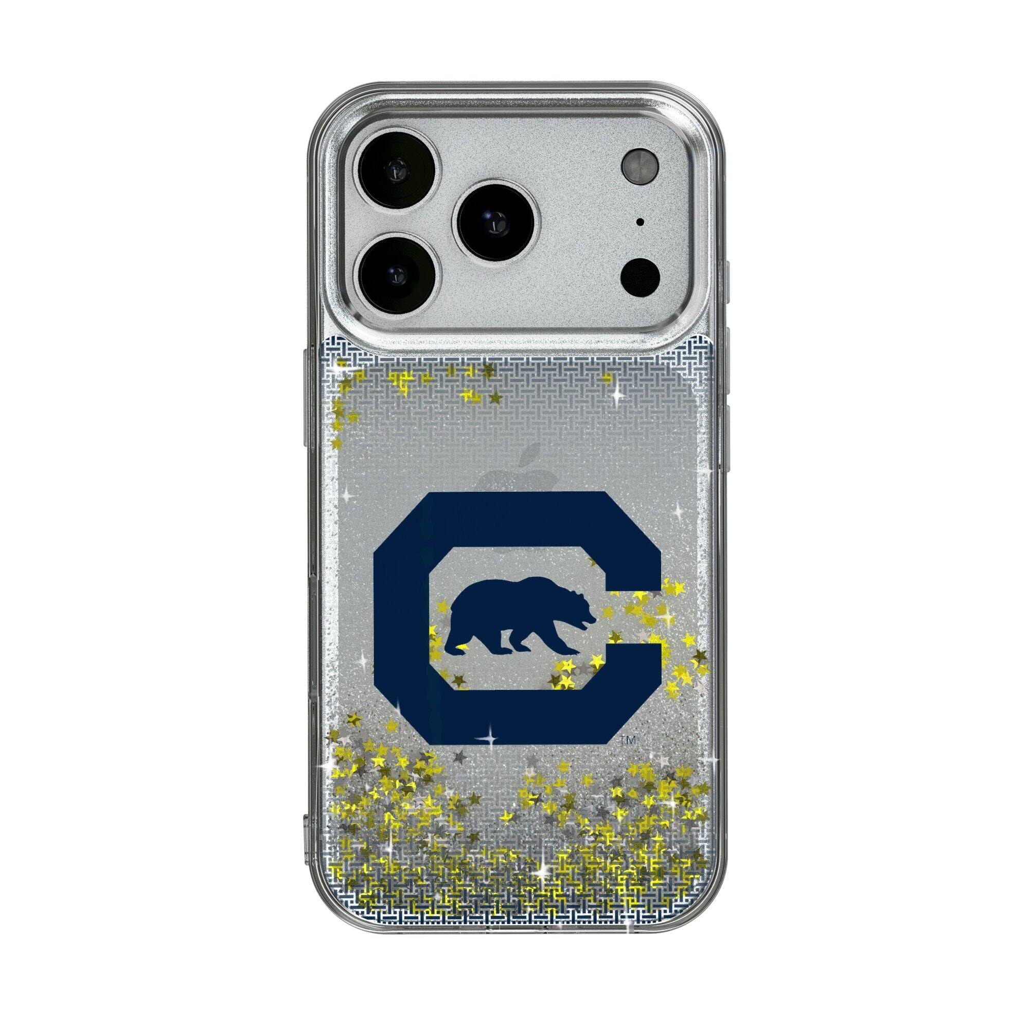 Front. Keyscaper - Cal Bears Linen Logo iPhone Glitter Case - 16 Pro - Multicolor.