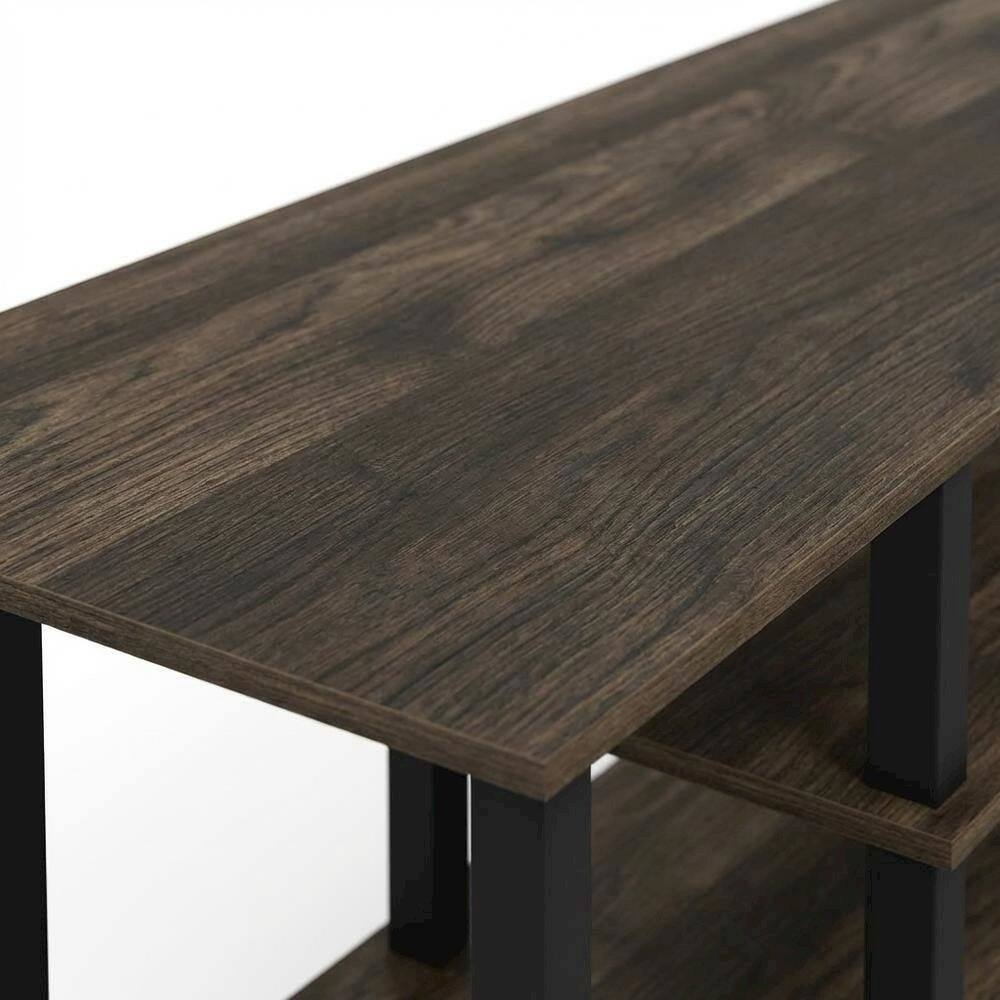 Alt View 4. FurniFact - Wood TV stand for up to 50-inch with storage bin in dark brown and black finish - Brown Black.