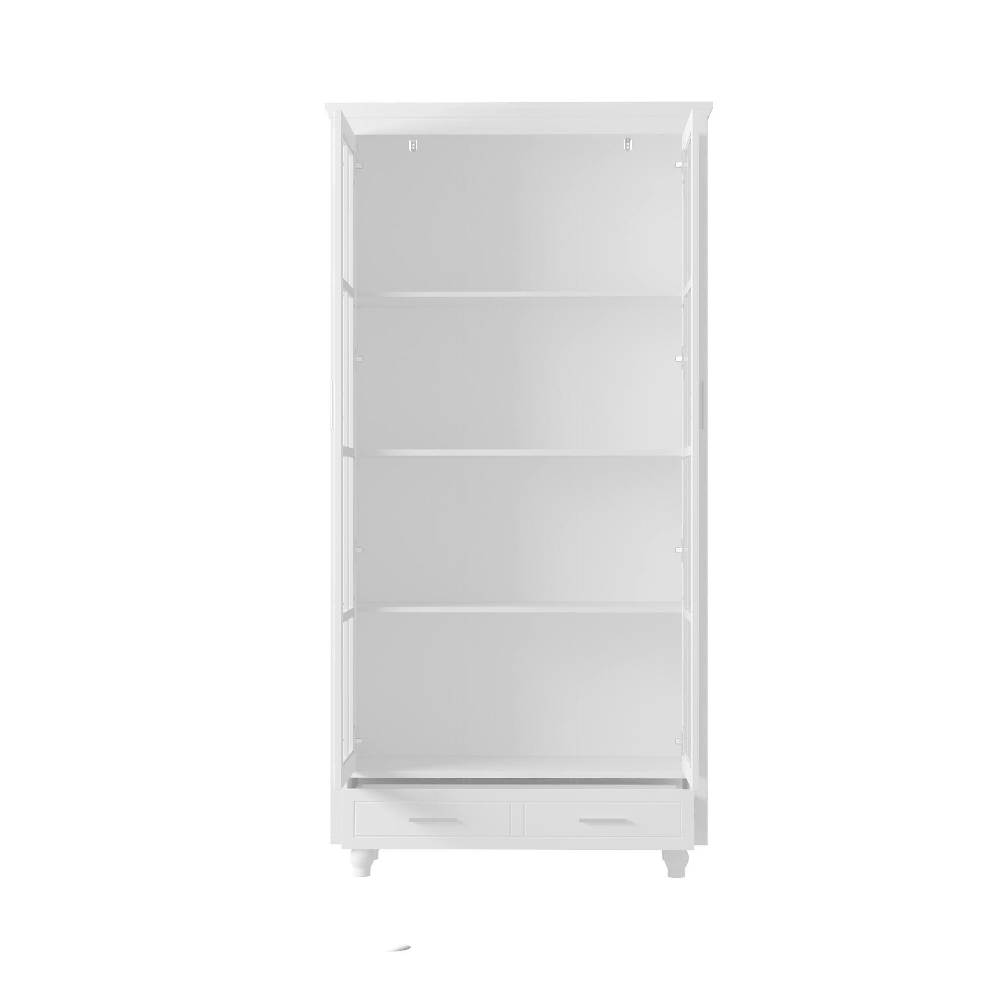 Left. Famapy - Famapy Grid Glass - Door  Display & Storage Cabinet with Drawer Adjustable Shelf - White.