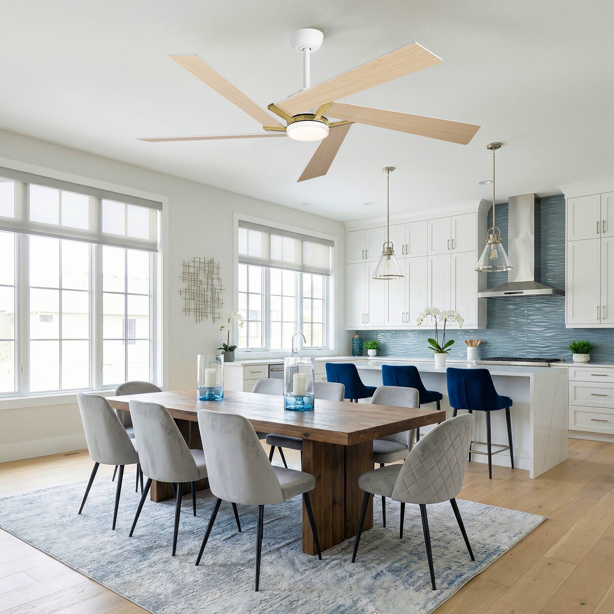 Back. Parrot Uncle - 60" Modern White LED Ceiling Fan with Remote Control and Reversible Blades - White.