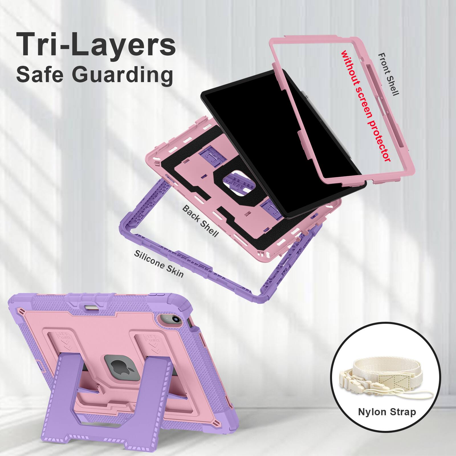 Tri-Layers Safe Guarding without Front Shell screen protector Back Shell Silicone Skin LIT ad 1 ush Nylon Strap