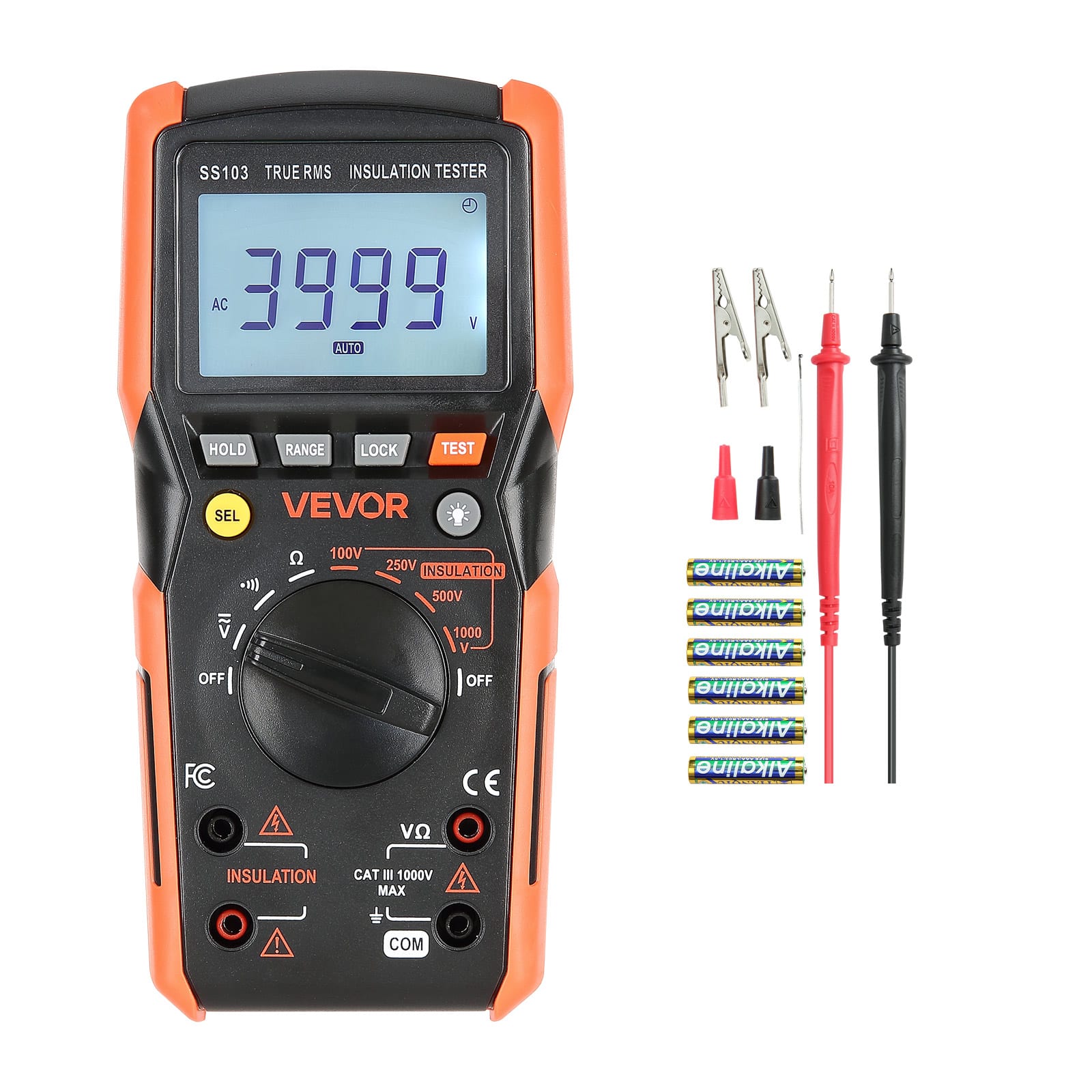 VEVOR - Digital Multimeter, 4000-Count TRMS Voltmeter Ohmmeter, 1000V AC/DC Voltage Tester with Switchable Auto/Manual Range - Orange + Black