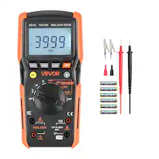 SS103 TRUE RMS INSULATION TESTER
AC 3999 V
AUTO HOLD
RANGE LOCK
TEST
VEVOR
100V
250V
INSULATION 500V
OFF
Alkaline
Alkaline
Alkaline
Alkaline
Alkaline
FC
4 VO
CE
INSULATION CAT III 1000V MAX
COM