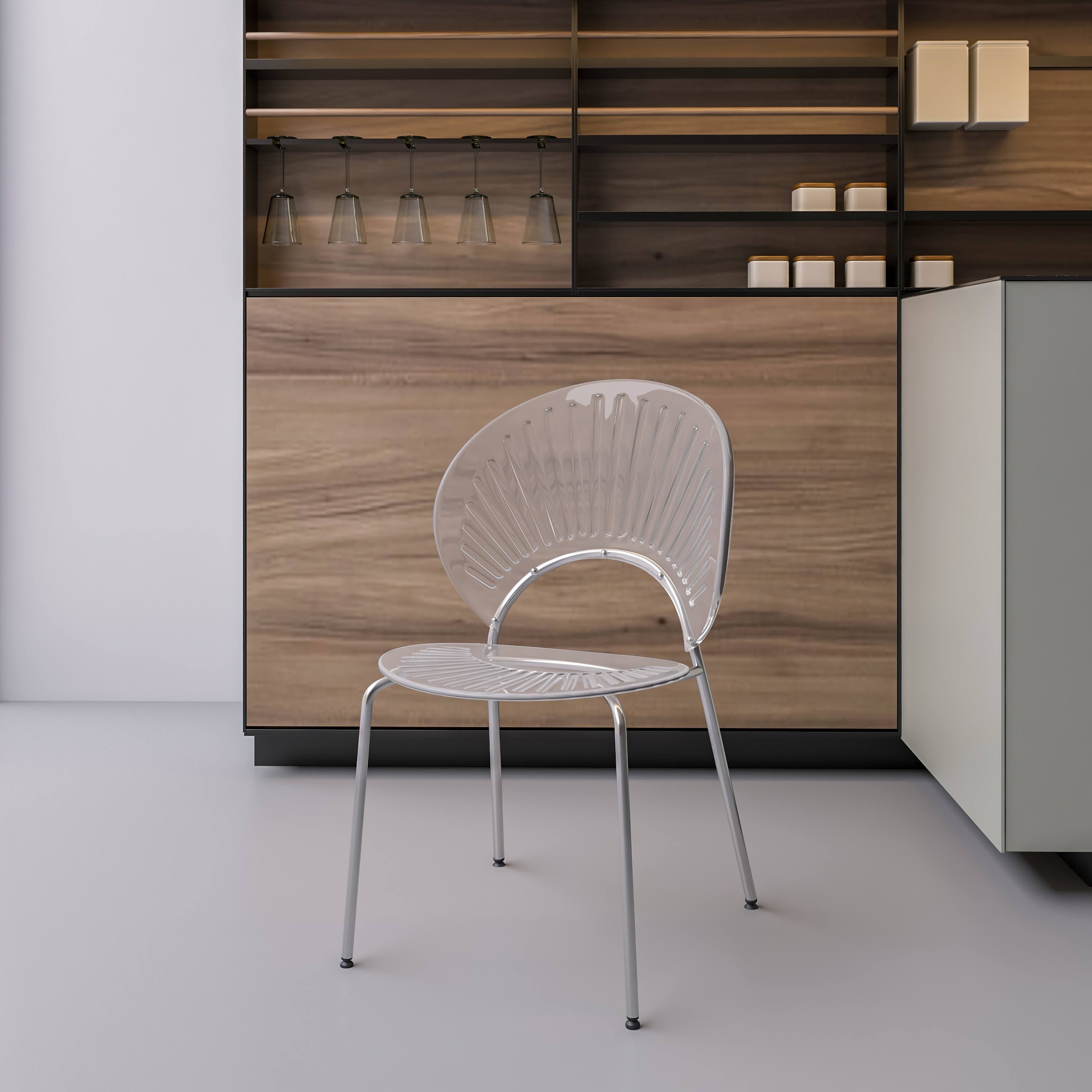 Left. LeisureMod - Opulent 4-PCS Modern Solid Back Dining Chair, Transparent Glossy Plastic Kitchen Chair, Sled Base - Clear.