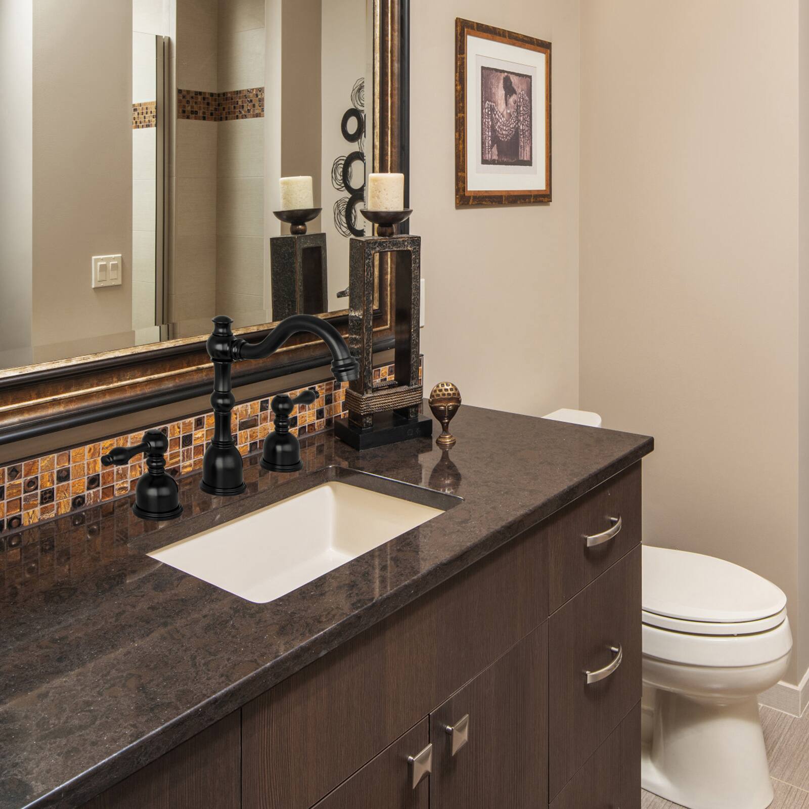 Alt View 6. Akicon - Akicon 8 inch Two-Handles Widespread Bathroom Sink Faucet in Matte Black - Matte Black.