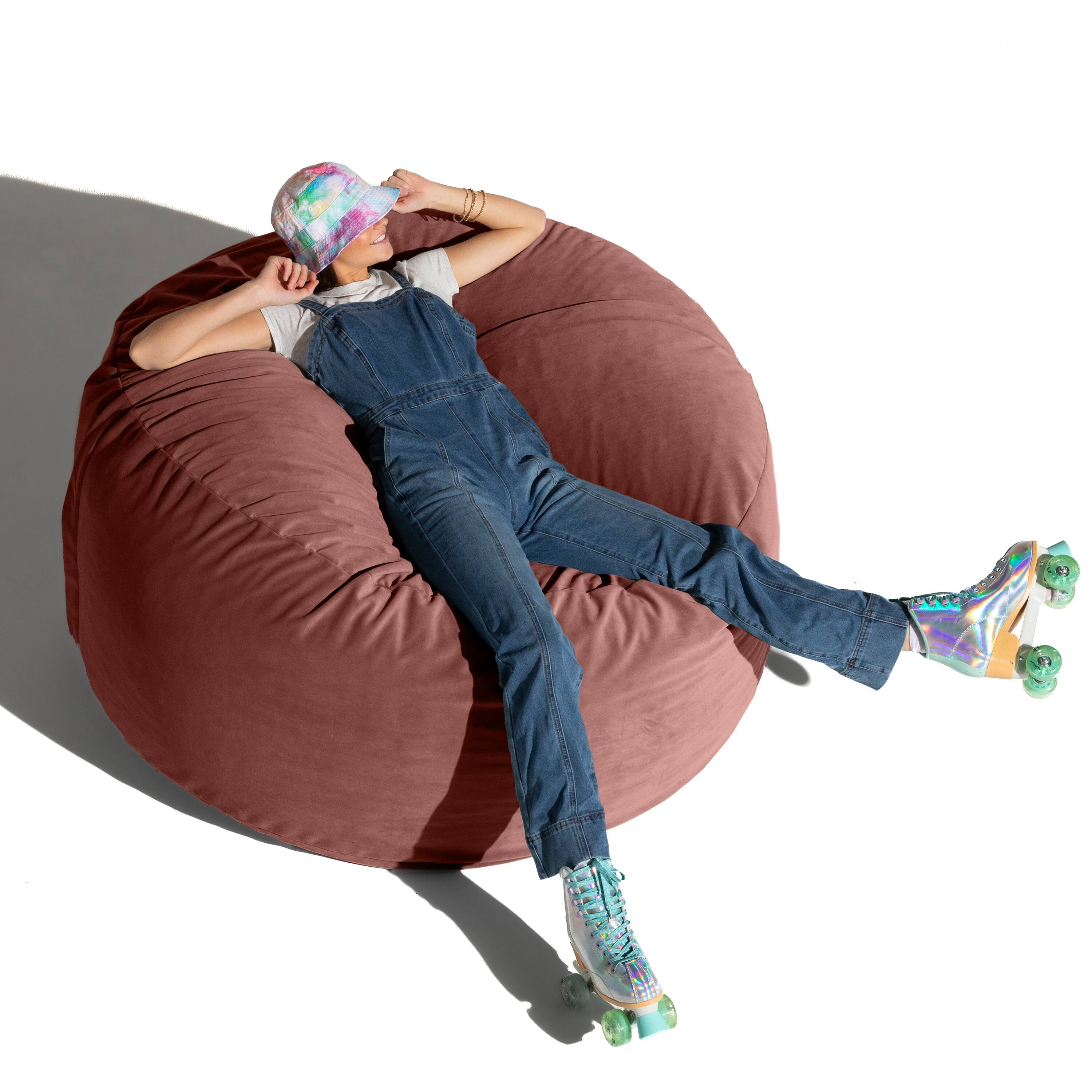 Left. Jaxx - Jaxx 5 Foot Saxx - Large Round Bean Bag Chair for Adults - Lush Velvet Mauve - Lush Velvet Mauve.