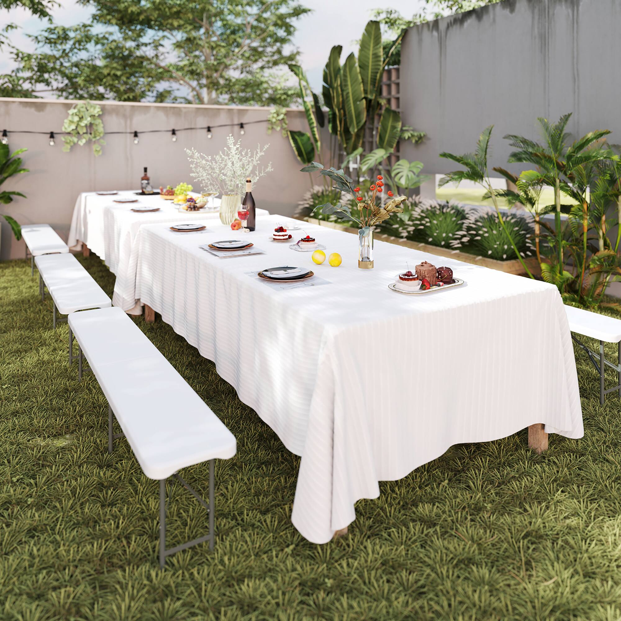 Alt View 1. Gymax - Gymax 2PCS 6 ft Plastic Folding Bench w/ 1320 LBS Capacity Handle & Lock For Outdoor White - White.