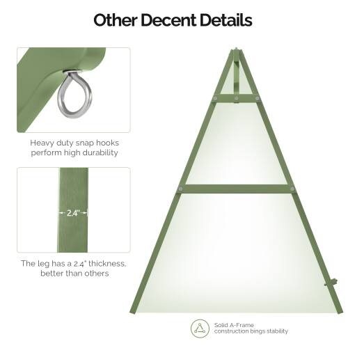 Other Decent Details

- Heavy duty snap hooks perform high durability
- The leg has a 2.4" thickness, better than others
- Solid A-Frame construction brings stability