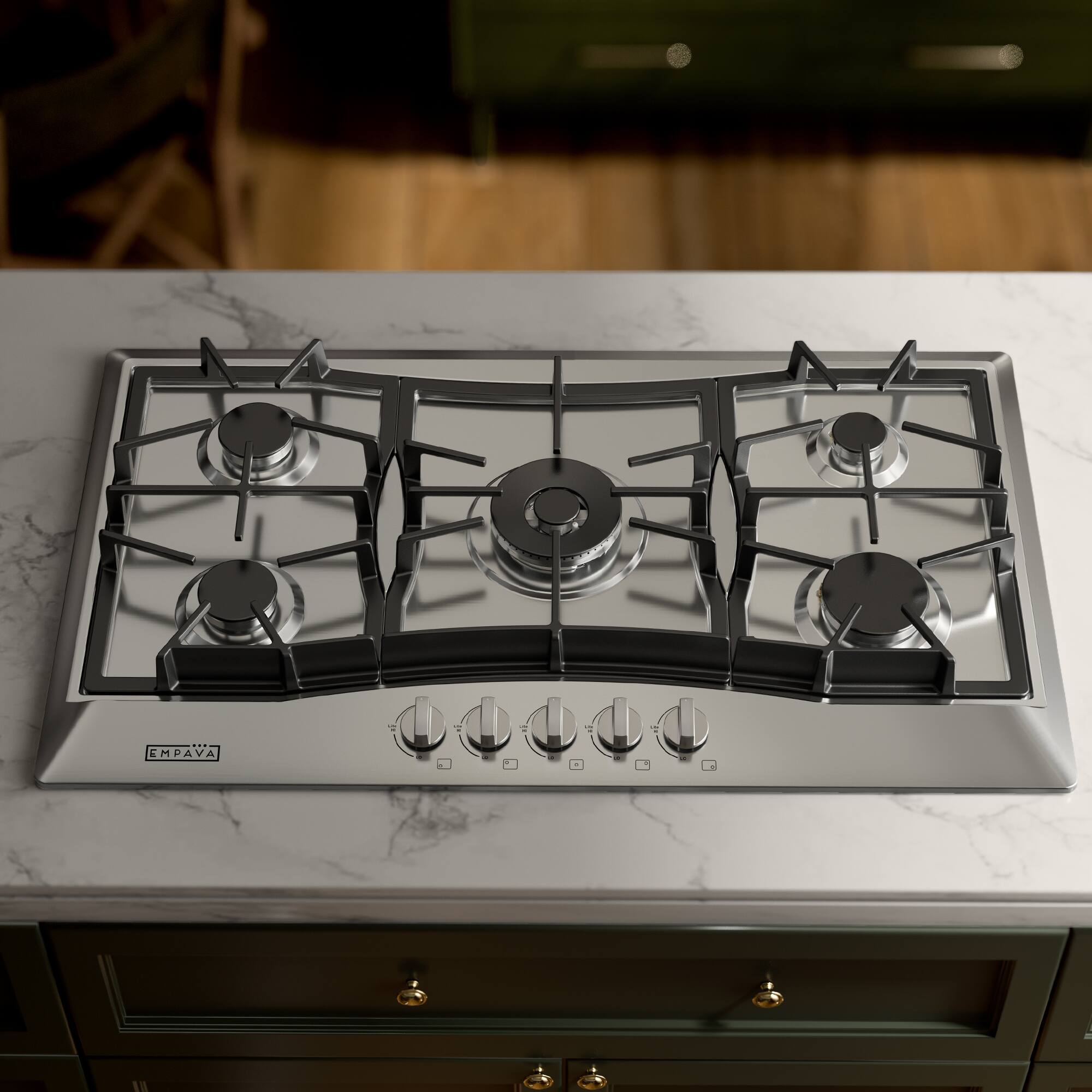 Alt View 2. Empava - 36 in. 5 Burners Recessed Gas Cooktop - Stainless Steel.