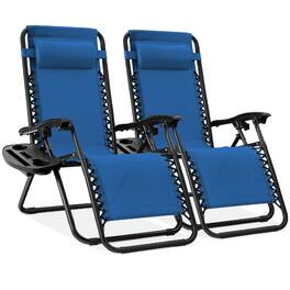 Best Choice Products - Set of 2 Zero Gravity Lounge Chair Recliners for Patio, Pool w/ Cup Holder Tray - /Black - Marine Blue