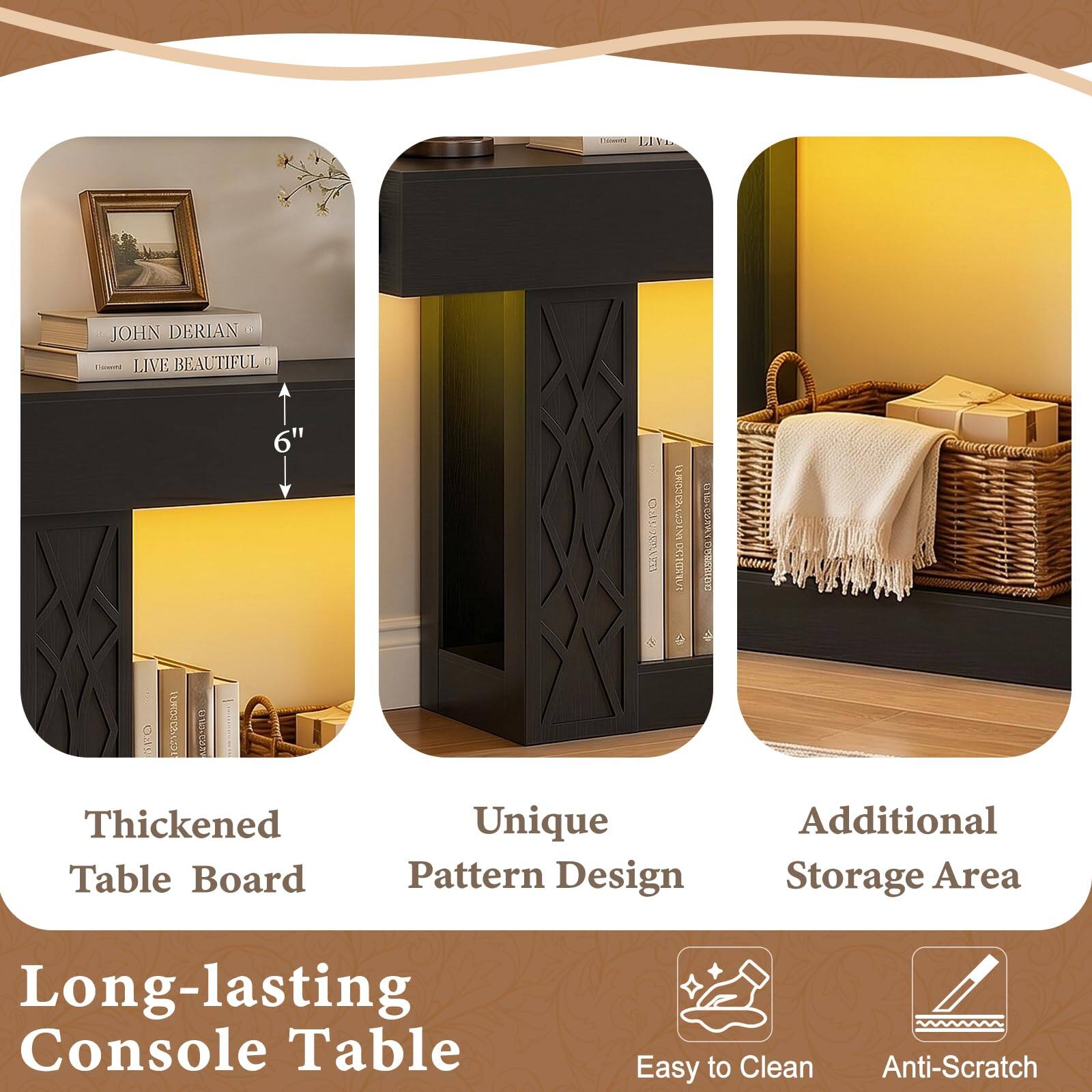LIVA JOHN DERIAN LIVE BEAUTIFUL E 6" 0:19 OUT : JUVADEIK ML PASDO SEO URICCA - Thickened Table Board Unique Pattern Design Additional Storage Area Long-lasting Console Table Easy to Clean Anti-Scratch