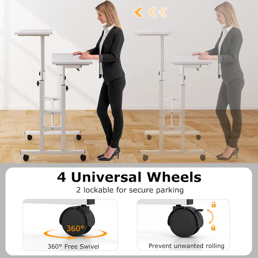Costway Mobile Stand up Computer Desk Rolling Standing Laptop Cart with ...