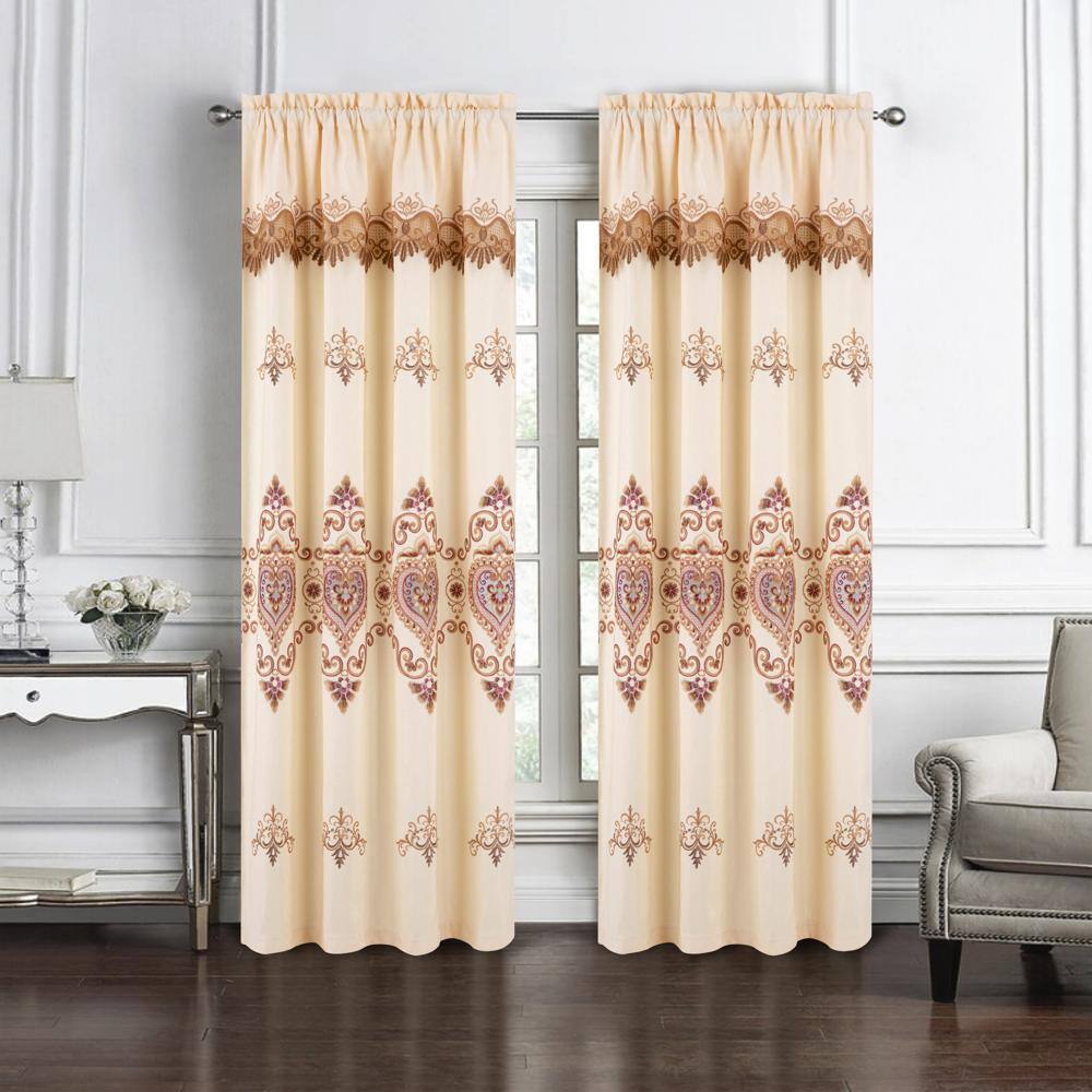 Angle. RT Designers Collection - RT Designers Collection Bonnie Macrame Rod Pocket Room Darkening Curtain Panels for Living Room 52" x 84" Ivory - Ivory.