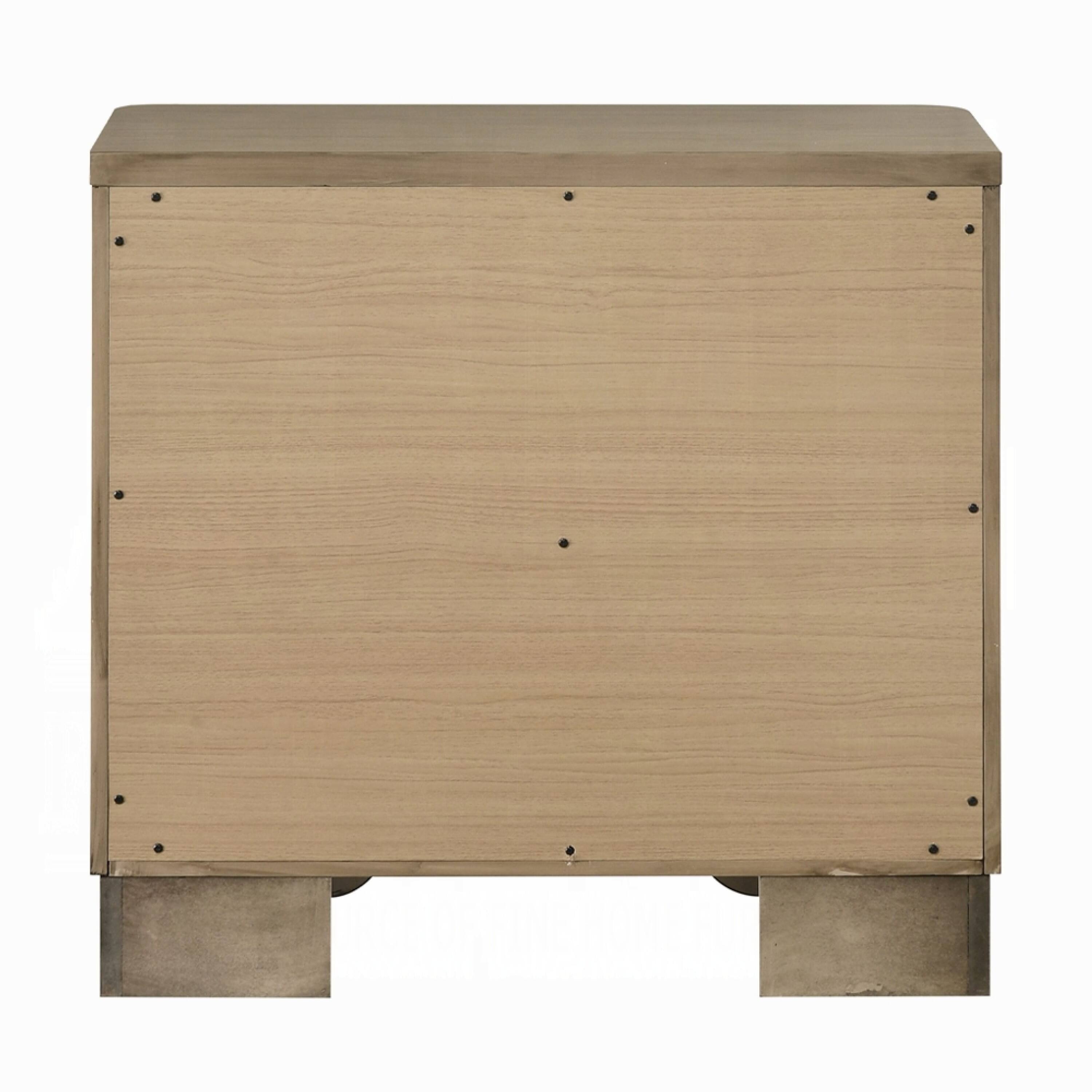 Left. Manhattan Lane - Leky Nightstand, 2 Reeded Drawers, Rounded Corners - Antique Oak Brown.