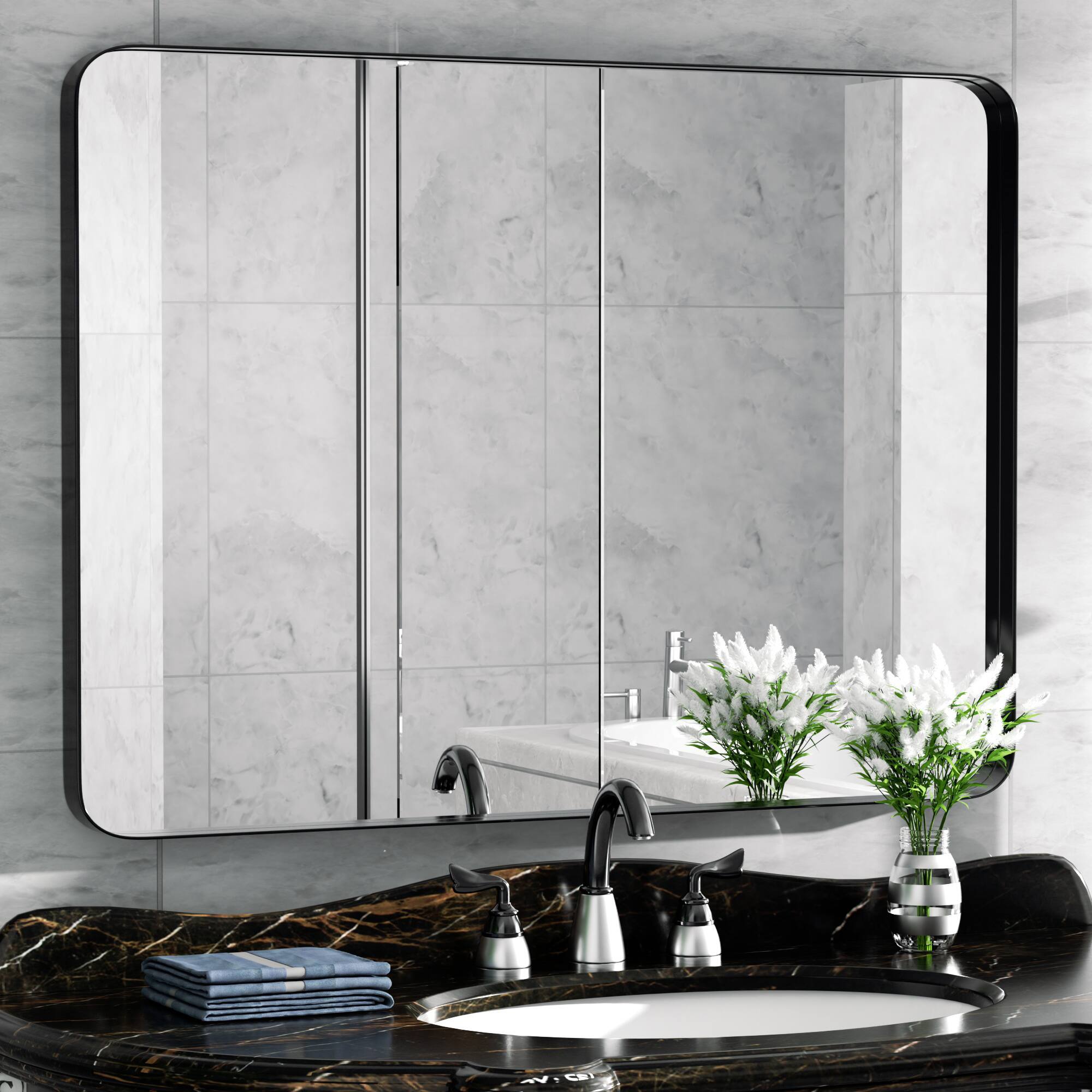 Alt View 2. PAIHOME - Classic Stainless Steel Rectangular Wall Mirror - High-Strength Tempered Glass Bathroom Mirrors Modern Mirror - Black-24x36 Inch.