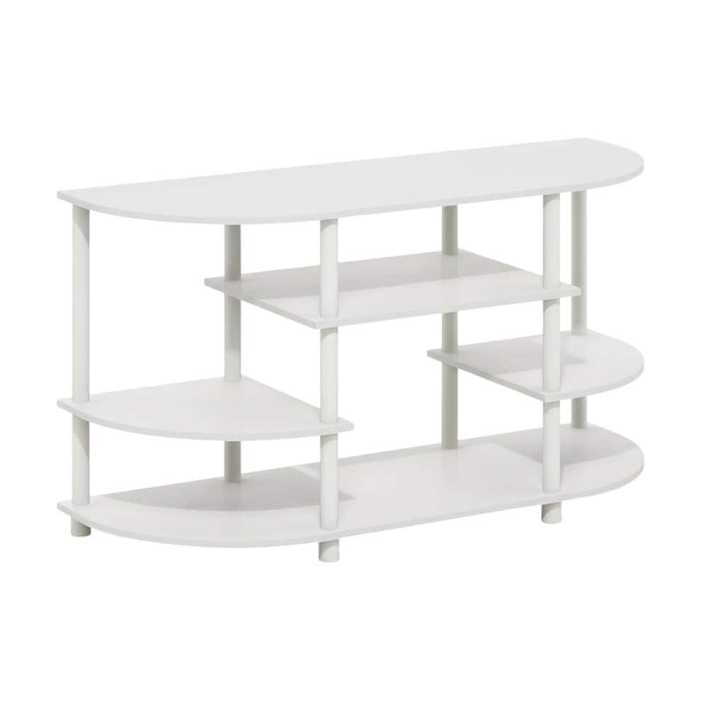 FurniFact - Corner TV Stand with Solid Rubberwood and Walnut Veneers, Modern Design - White