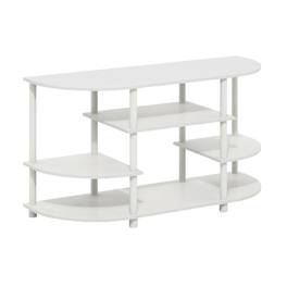 FurniFact - Corner TV Stand with Solid Rubberwood and Walnut Veneers, Modern Design - White
