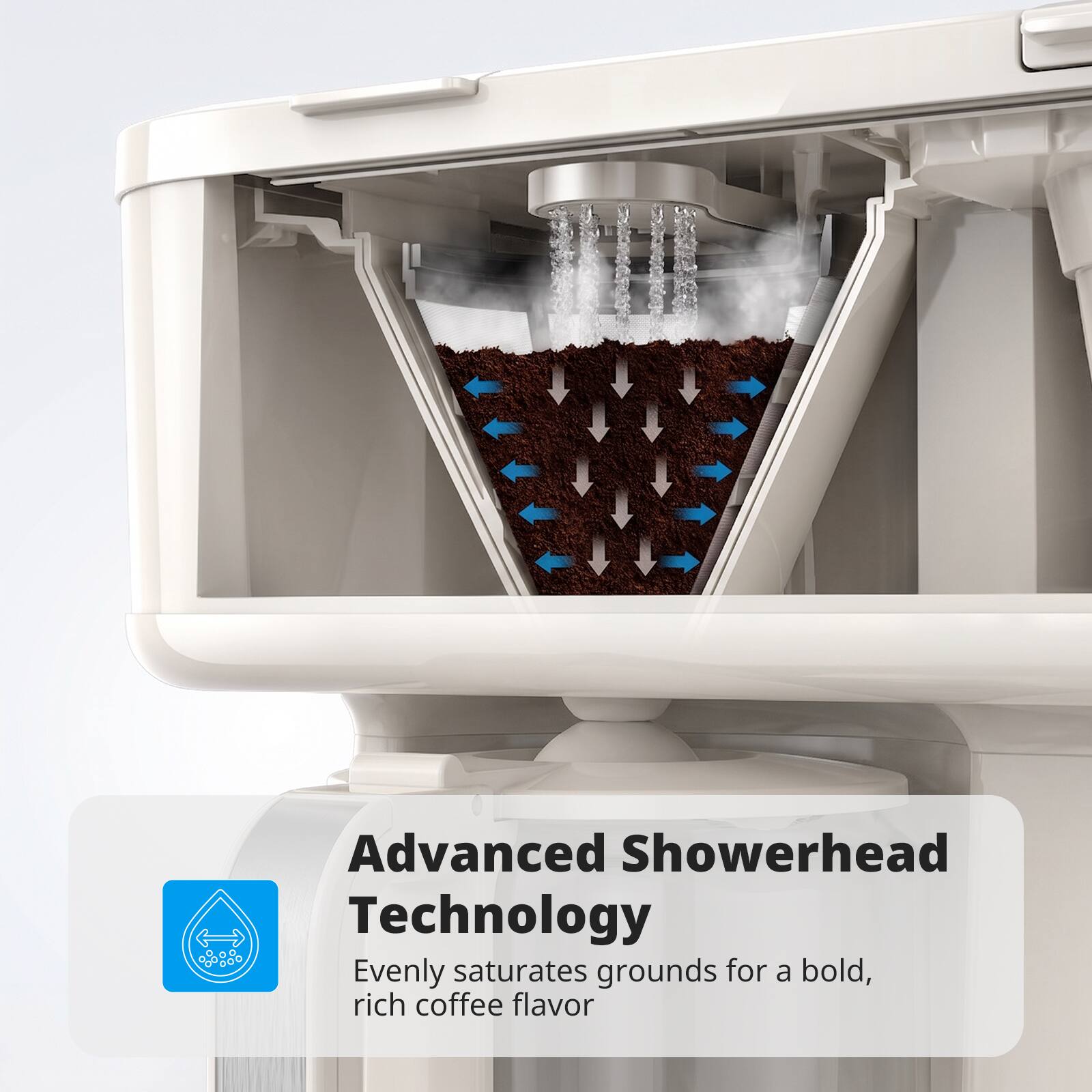 Advanced Showerhead Technology  
Evenly saturates grounds for a bold, rich coffee flavor