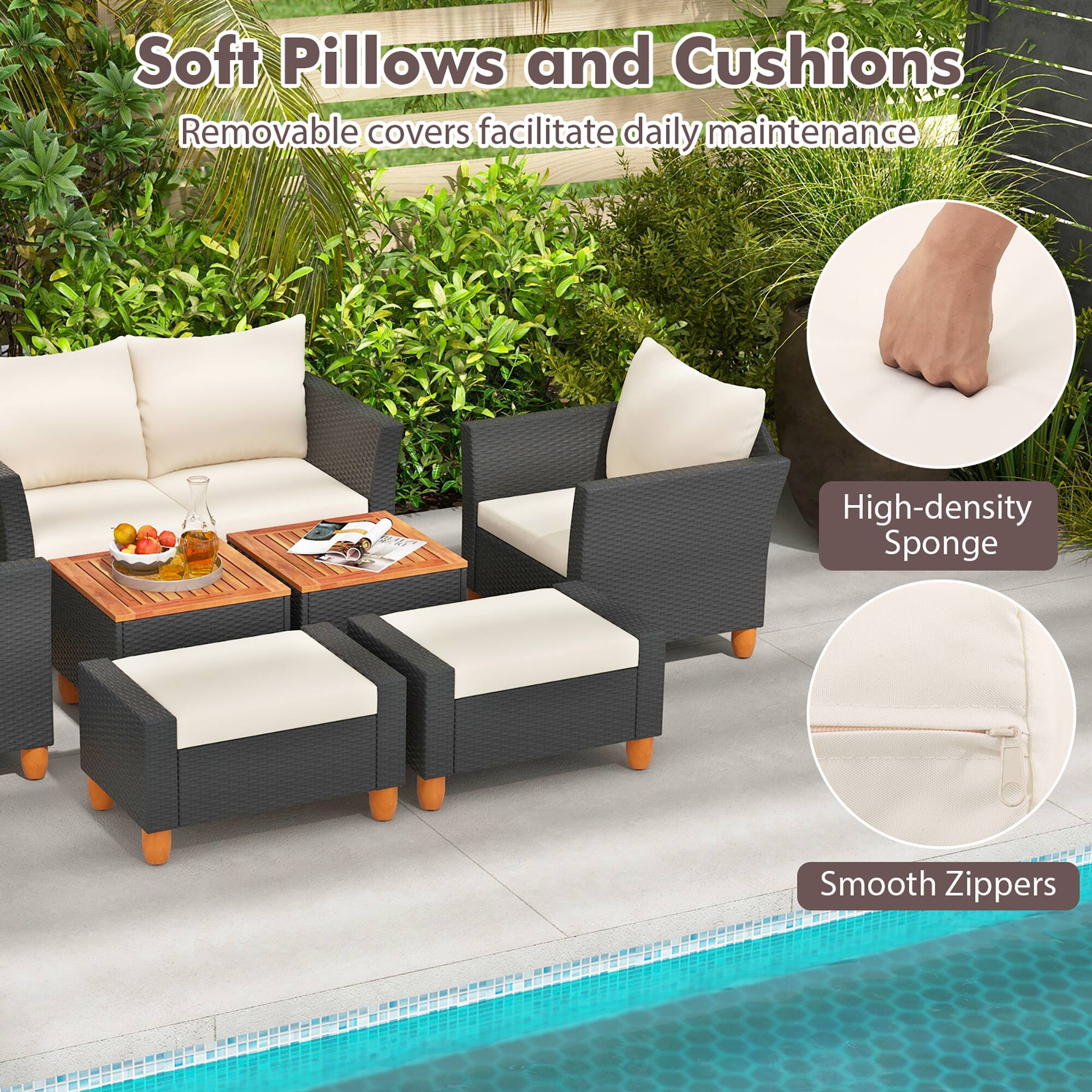 Soft Pillows and Cushions Removable covers facilitate daily maintenance High-density Sponge Smooth Zippers