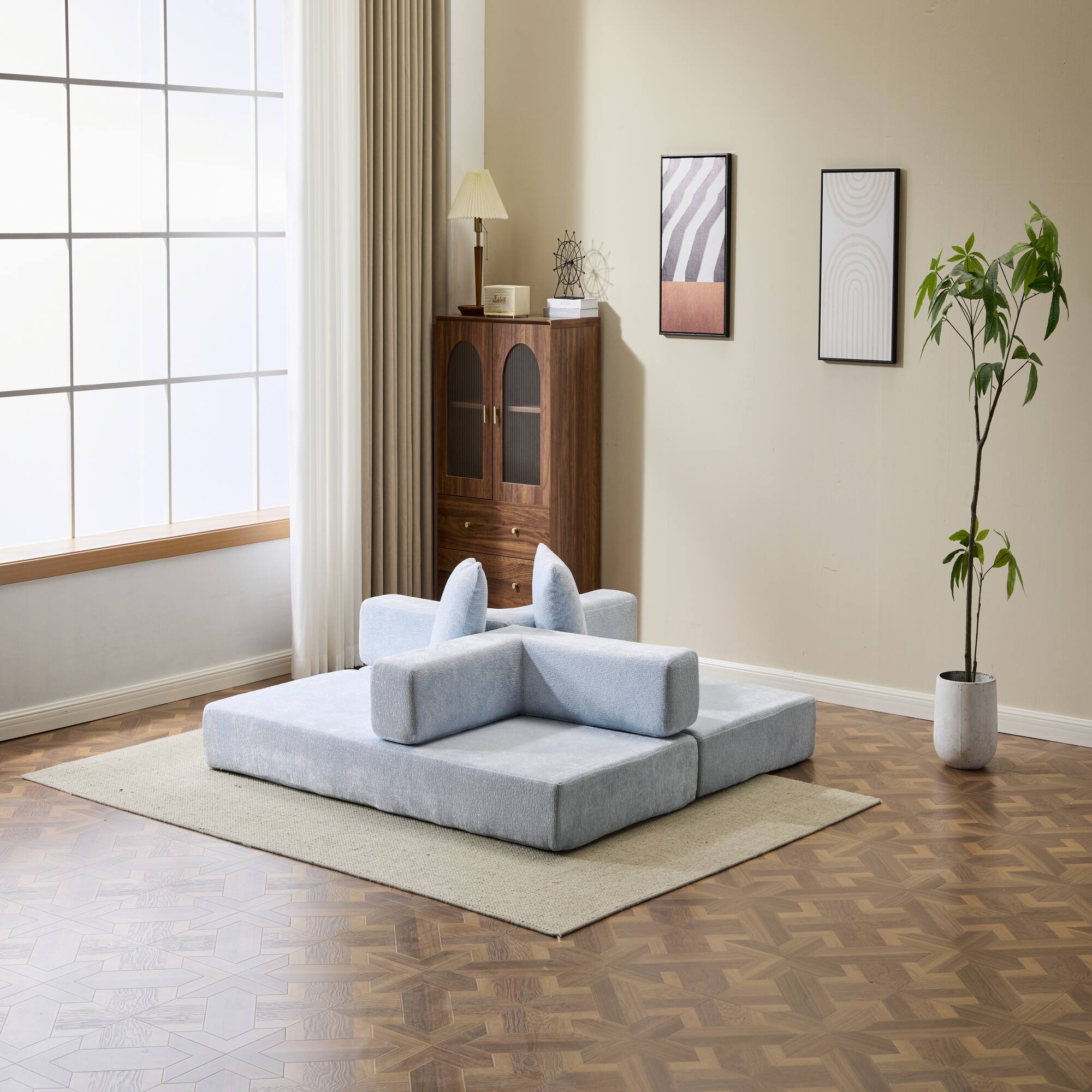 Left. Boyel Living - Convertible Memory Foam Floor Sofa Bed - Light Blue.