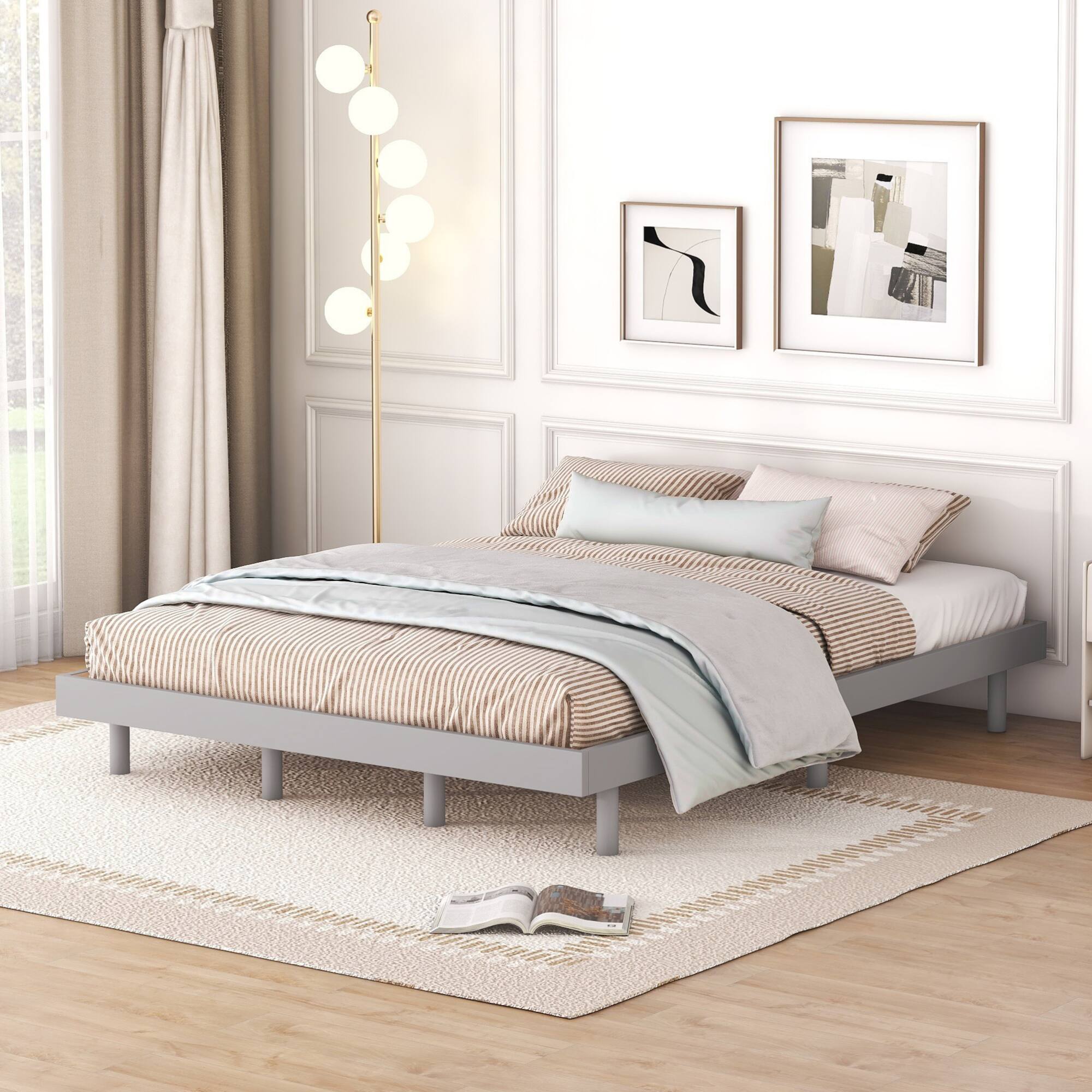 Angle. GOODSILO - Modern Floating Queen Platform Bed Frame with Sturdy Construction and Elegant Design - Grey.