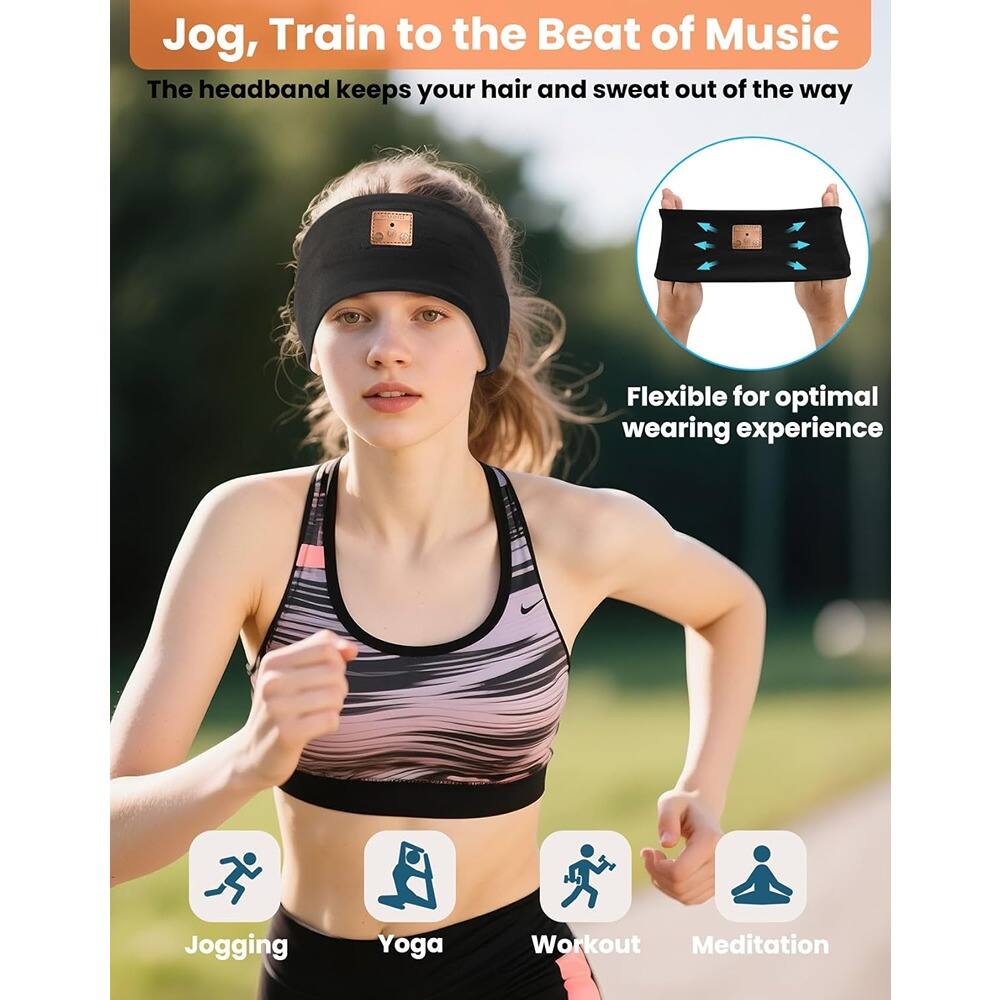 Jog, Train to the Beat of Music  
The headband keeps your hair and sweat out of the way  

Flexible for optimal wearing experience  

Jogging  
Yoga  
Workout  
Meditation