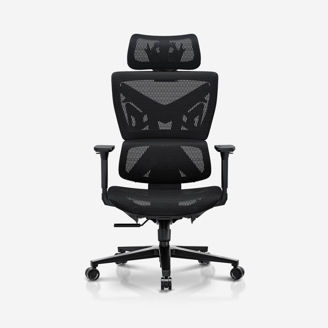 Front. AndaSeat - X-Air Mesh Office Gaming Chair with Dynamic Lumbar Support, 3D Headrest, 4D Armrests & Adjustable Recline - Space Black.