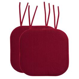 Sweet Home Collection - Honeycomb Memory Foam Non-Slip 16" x 16" Chair Cushion Pad with Ties, 2-Pack - Wine
