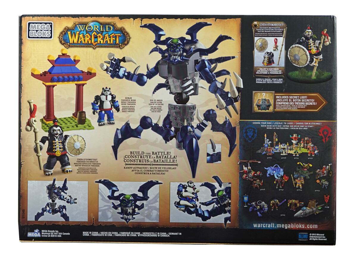 **MEGA BLOKS WORLD OF WARCRAFT**

**CHEN STORMSTOUT**
- Pandaren Brewmaster
- Maitre-brasseur pandaren
- Pandaren Braumeister
- Maestro de cervecería pandaren
- Pandaren Braumeister
- Pandaren Brewmaster

**GENJO**
- Maitre Pandaren
- Sha of Anger
- Sha de la Ira
- Sha des Zorns
- Sha della Rabbia
- Sha de la Ira

**INCLUDES SECRET LOOT!**
- COMPRENDES TRESORES SECRETOS!
- INCLUYE EL BOTÍN SECRETO!
- INCLUDES SECRET LOOT!

**CHOOSE YOUR SIDE! / ÉCOCHE TU LADRO! / CHOISIS TON ALLIANCE!**
- SUCH DEINE SEITE AUS! / CHOISIR VOTRE CAMP!
- ELIGE TU BANDO!

**BUILD THE BATTLE! / CONSTRUYE LA BATALLA! / CONSTRUIS LA BATAILLE! / KAMPF AUFRAUEN! / BOUTE DE VELDSCHLACHT! / AVVIA