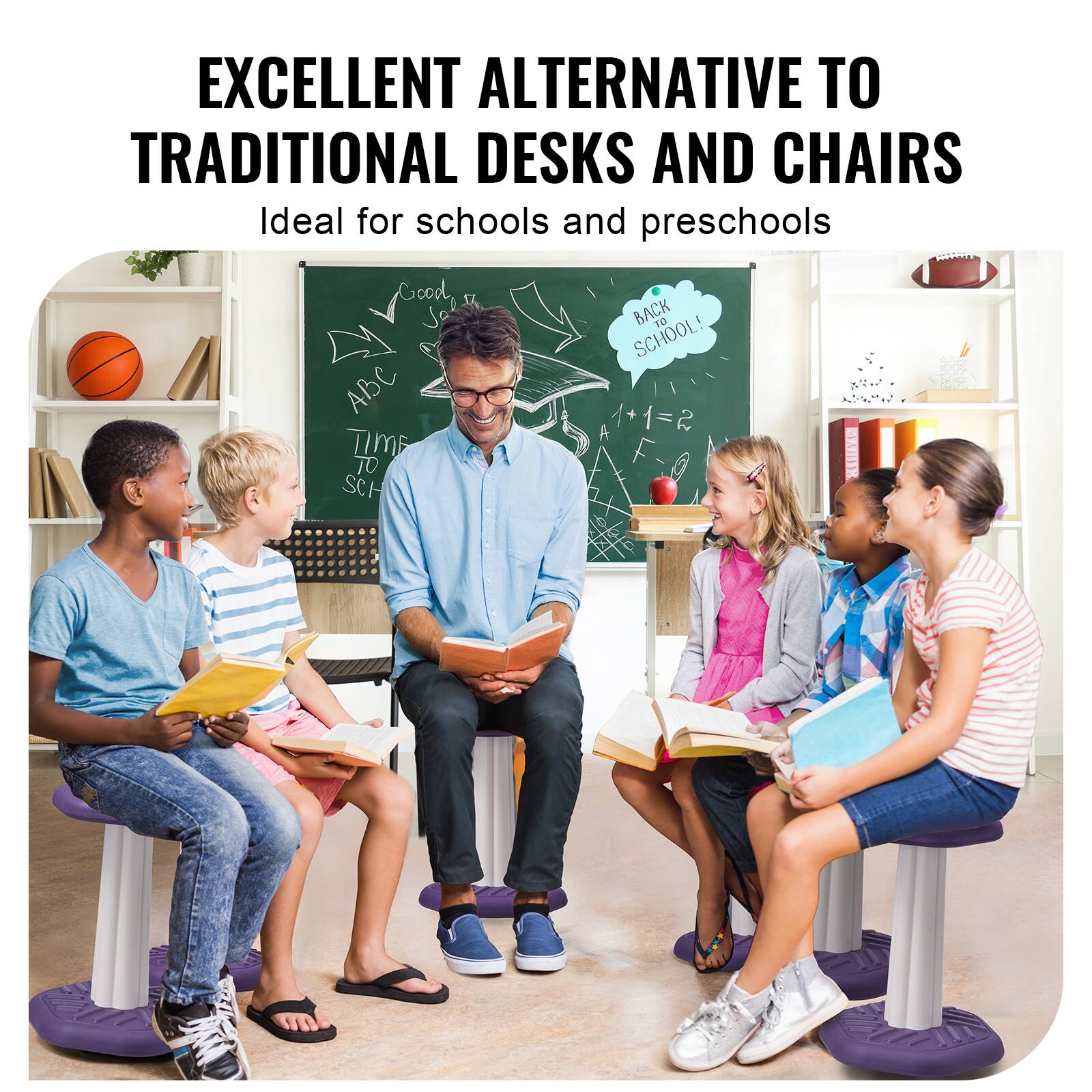 EXCELLENT ALTERNATIVE TO TRADITIONAL DESKS AND CHAIRS  
Ideal for schools and preschools  

Good x JalR  
BACK TO SCHOOL!  
ABC  
1 + 1 = 2  
TIME TO SCH