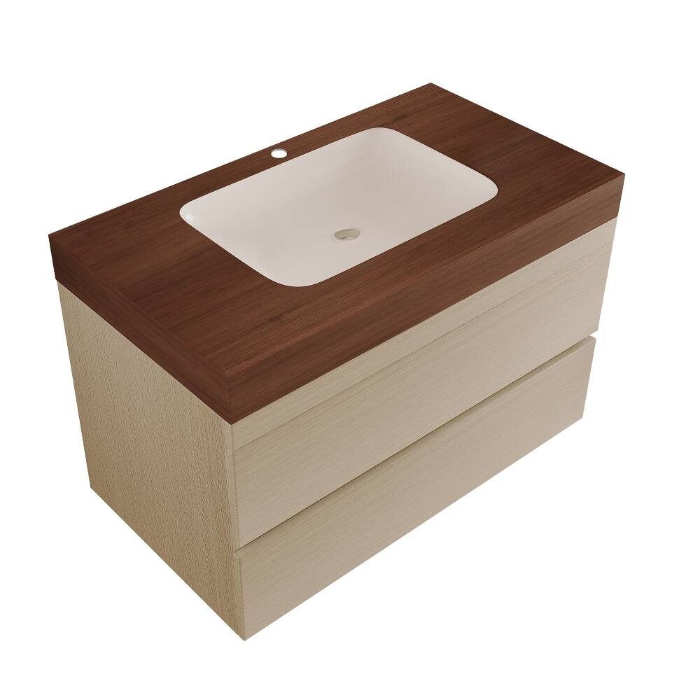 Alt View 4. Loheer - Loheer 29.9 inch floating bathroom vanity Walnut Wood Sintered Stone Top - Walnut.