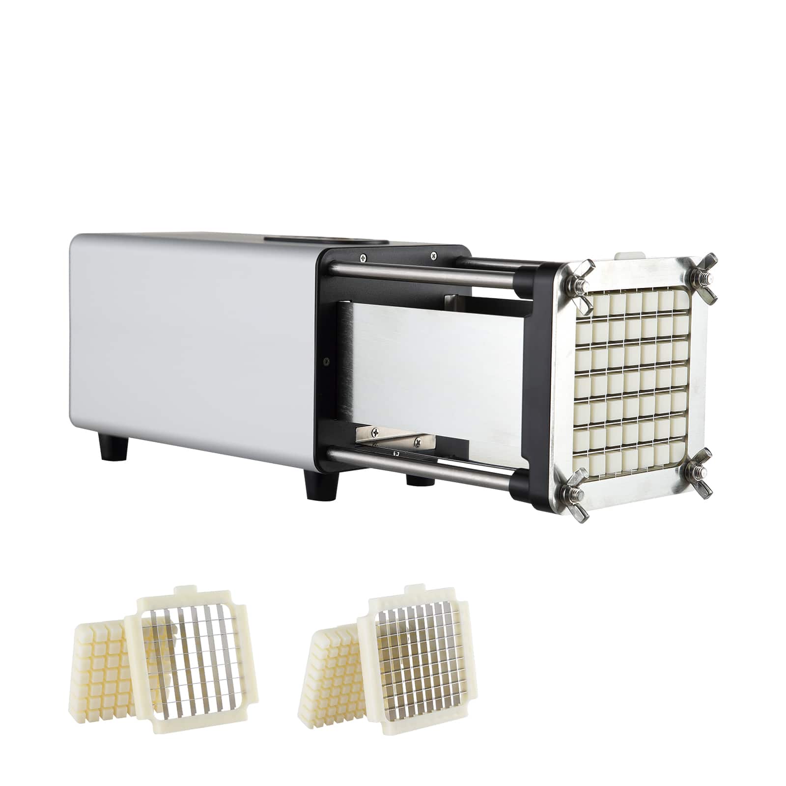 Front. VEVOR - Electric French Fry Cutter, Potato Slicer with 1/2-Inch and 3/8-Inch Stainless Steel Blades, Potato Cutter Chopper - Silver.