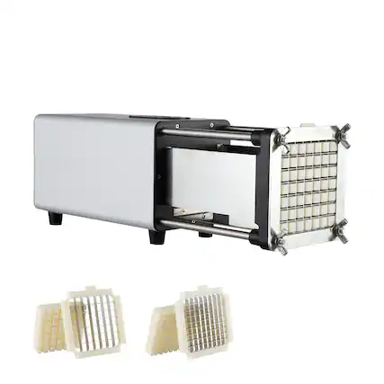 Front. VEVOR - Electric French Fry Cutter, Potato Slicer with 1/2-Inch and 3/8-Inch Stainless Steel Blades, Potato Cutter Chopper - Silver.