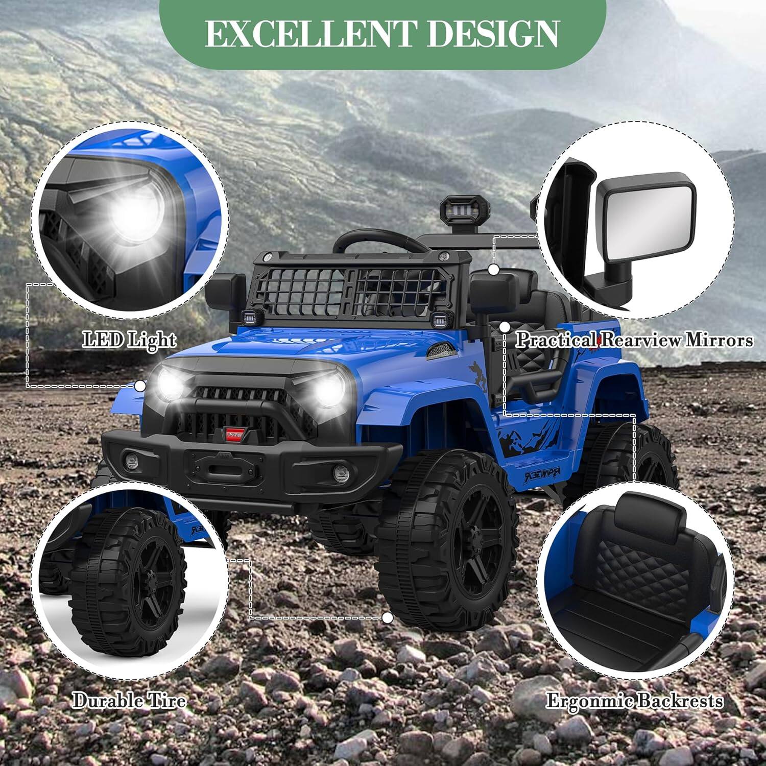 EXCELLENT DESIGN

- LED Light
- Practical Rearview Mirrors
- Durable Tire
- Ergonomic Backrests