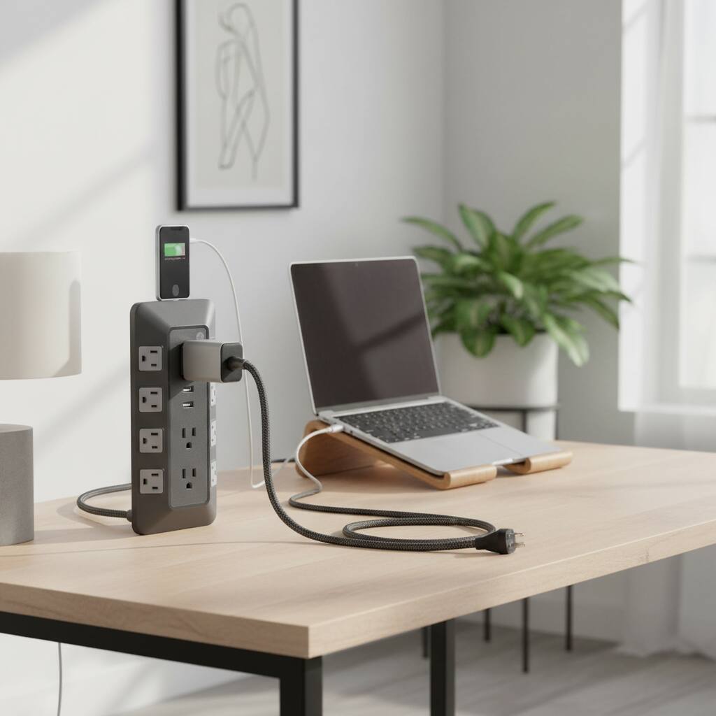 Alt View 1. Dazzed Corner - 10-Outlet Surge Protector – 2 USB-A, 4Ft Braided Cord - Black.