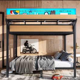 Boyel Living - Full over Full Size Metal Bunk Bed with Storage Shelves and Pegboard Bunk Bed Frame - Black