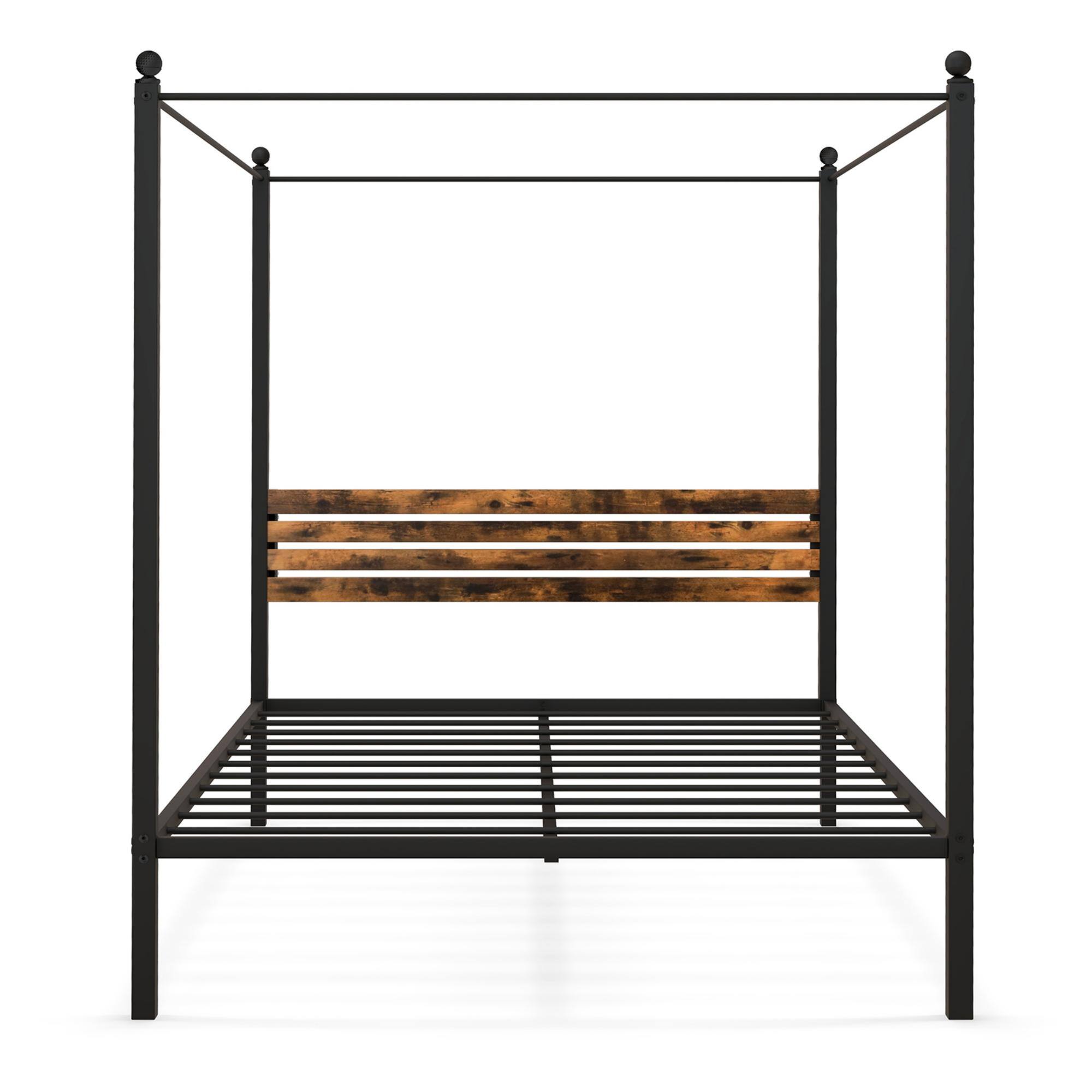 Alt View 1. Gymax - Gymax Queen Size 4-Post Canopy Bed Frame Rustproof Metal Noise-free with Foot Pads - Rustic Brown + Black.