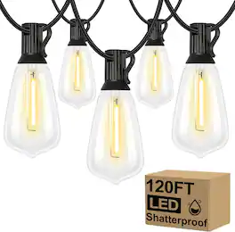 Nordic Hygge - 120FT Outdoor String Lights Waterproof, 2700K Bright LED Patio Lights with 62 ST38 Shatterproof Vintage Bulbs